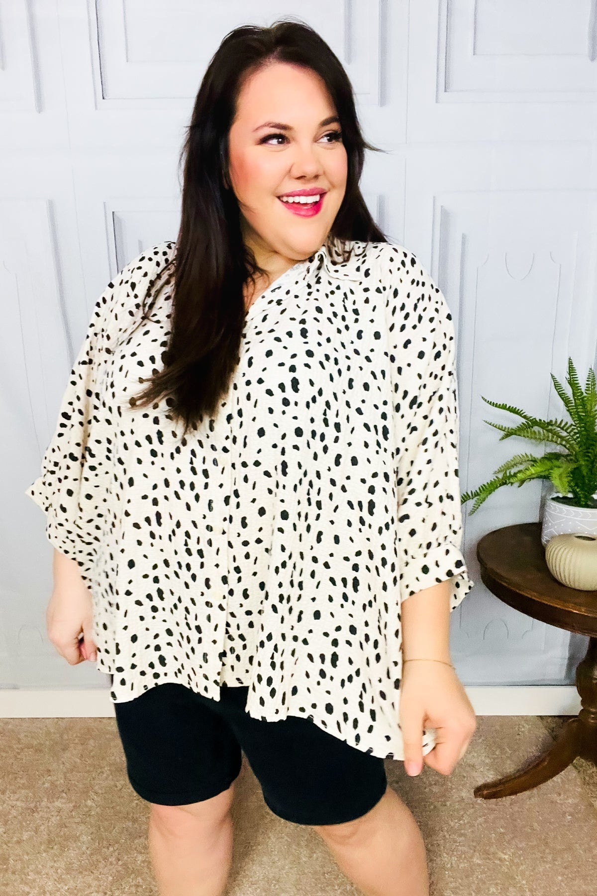 Stylish Ivory Leopard Print Button Down Oversized Blouse for Women | Trendy Casual Shirt for Everyday Wear, Office, and Night Out