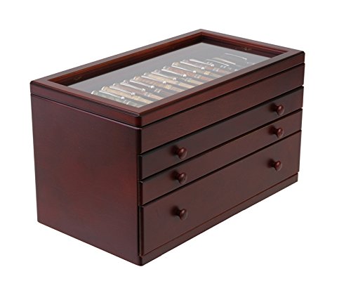 Premium Mahogany Wood Pen Display Case with Glass Top - Holds 46 Pens for Collectors, Writers & Calligraphy Enthusiasts - Perfect for Office Desk, Study Room & Gift Presentation