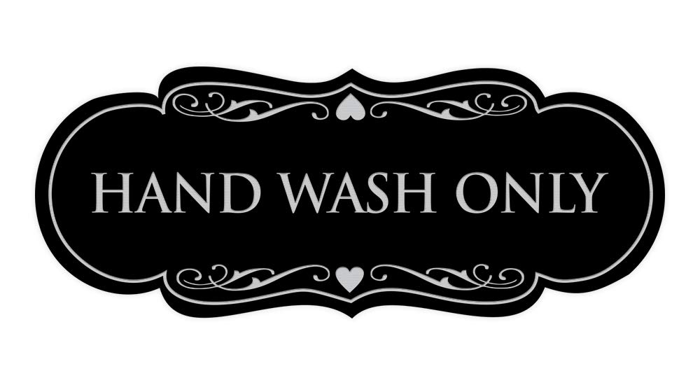 ByLITA Hand Wash Only Sign (Black/Silver) - Large Size for Laundry Rooms, Dry Cleaning Shops & Delicate Clothing Care