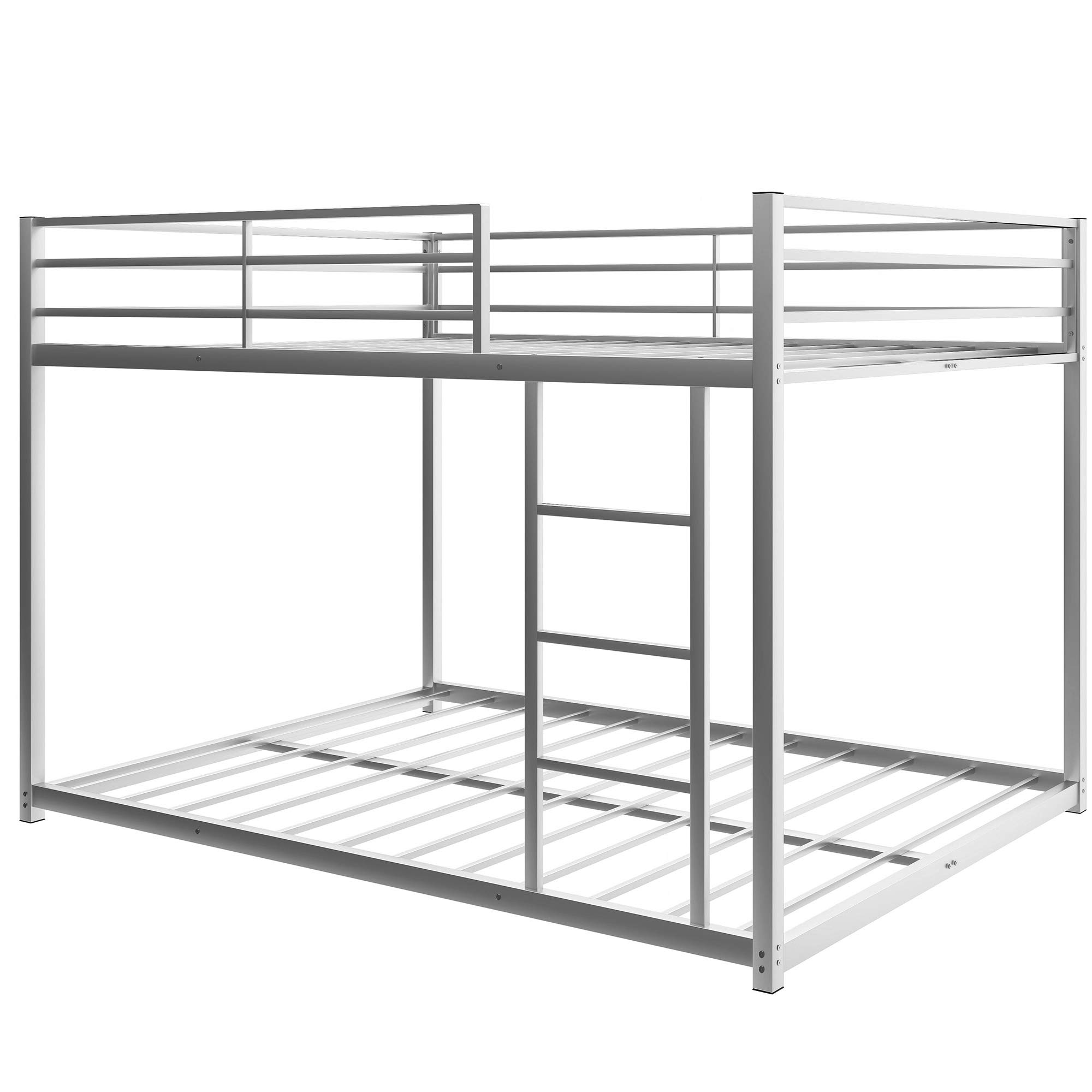 Heavy Duty Metal Bunk Bed Frame with Safety Guard Rails & Ladder - Full Size Low Profile Bunk Bed for Kids, Teens and Adults - No Box Spring Needed (Silver) | Perfect for Dorms, Kids' Rooms, Guest Rooms & Small Spaces