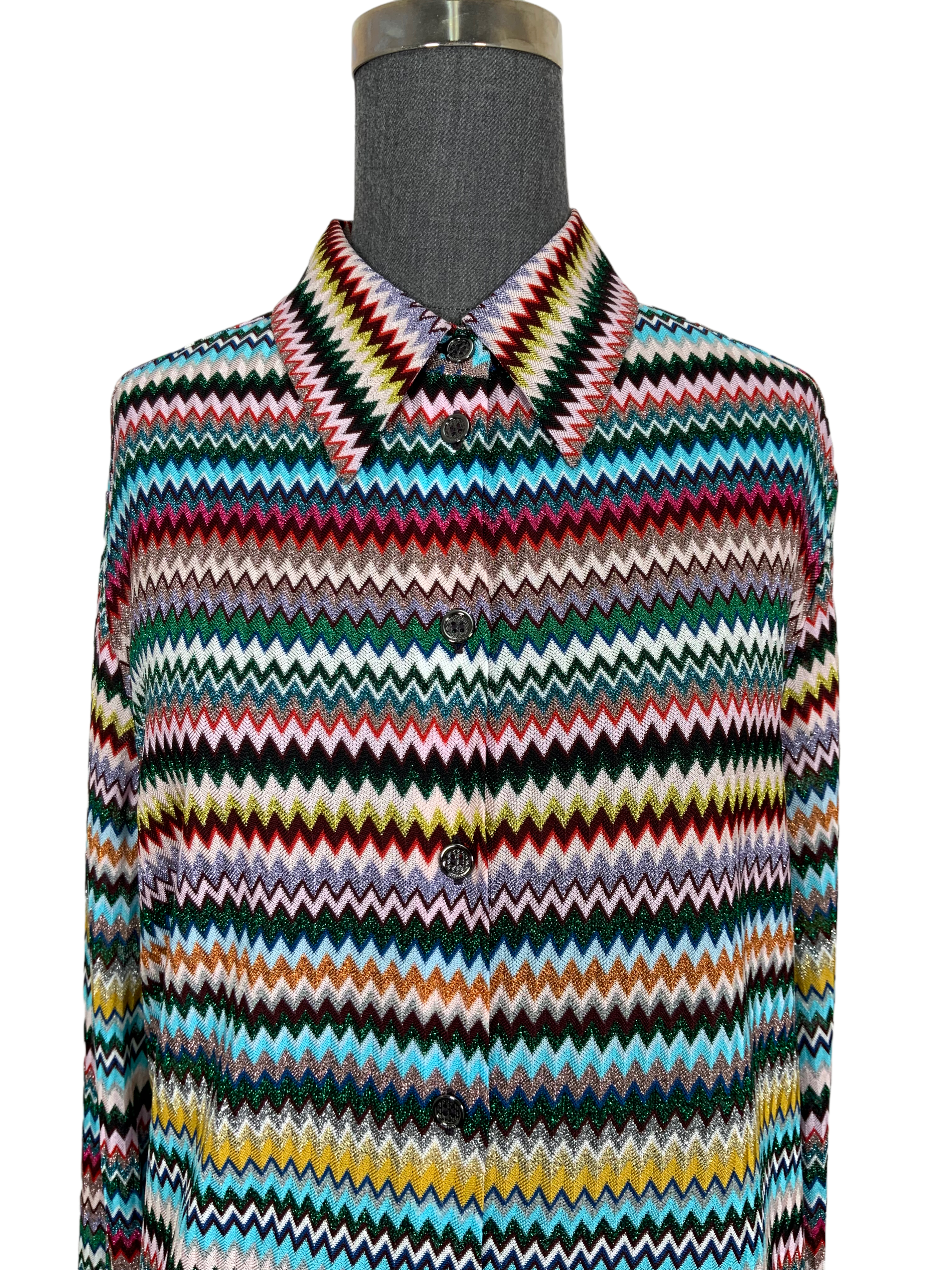 MISSONI Metallic Chevron Collar Shirt for Men - Size Large | Stylish Casual & Business Wear | Perfect for Office, Parties & Date Nights