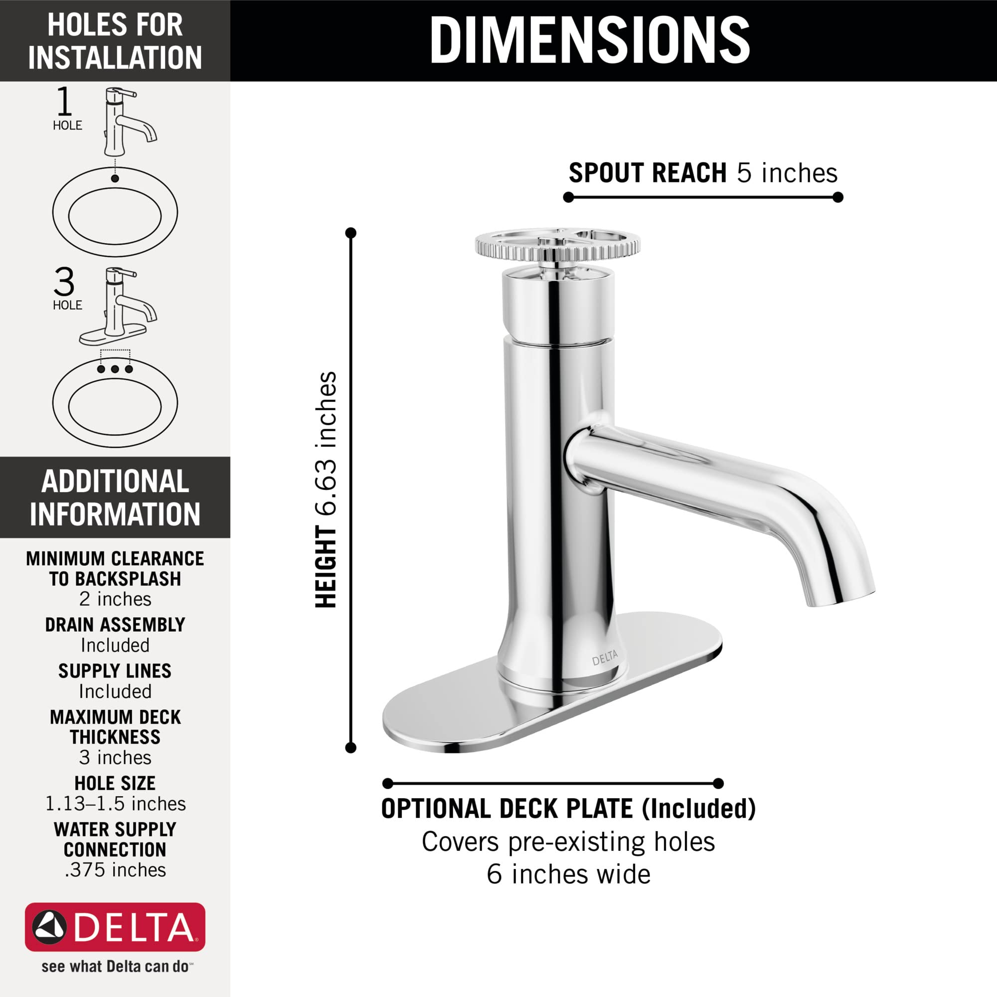 Delta Faucet Trinsic Single Hole Bathroom Faucet - Chrome 558-MPU-DST with Diamond Seal Technology | Single Handle Bathroom Sink Faucet with Drain Assembly | Perfect for Modern Vanities & Small Bathrooms
