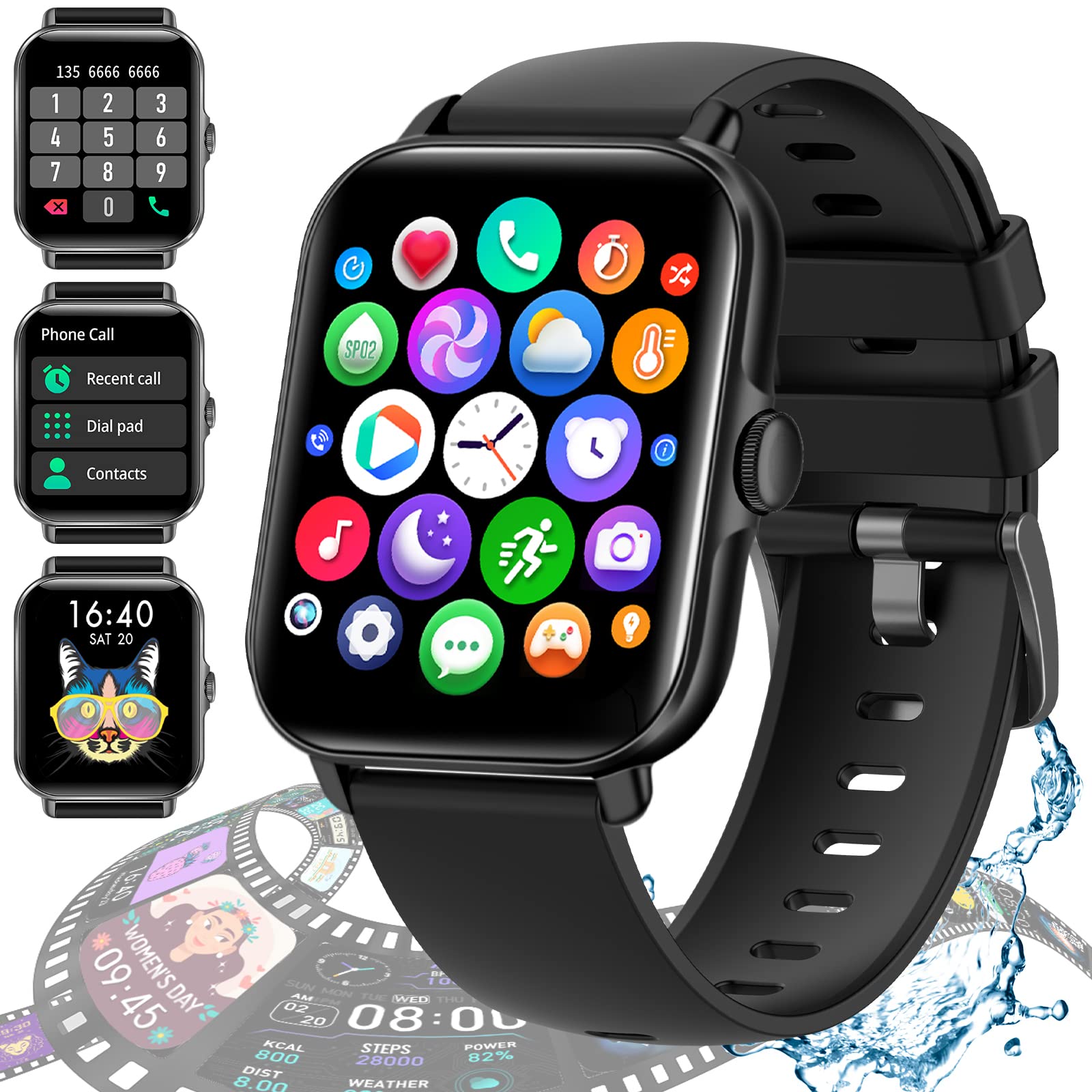Smart Watch with Call Function, Fitness Tracker with Heart Rate & Blood Pressure Monitor, IP67 Waterproof Bluetooth Smartwatch with AI Voice Control, 1.7