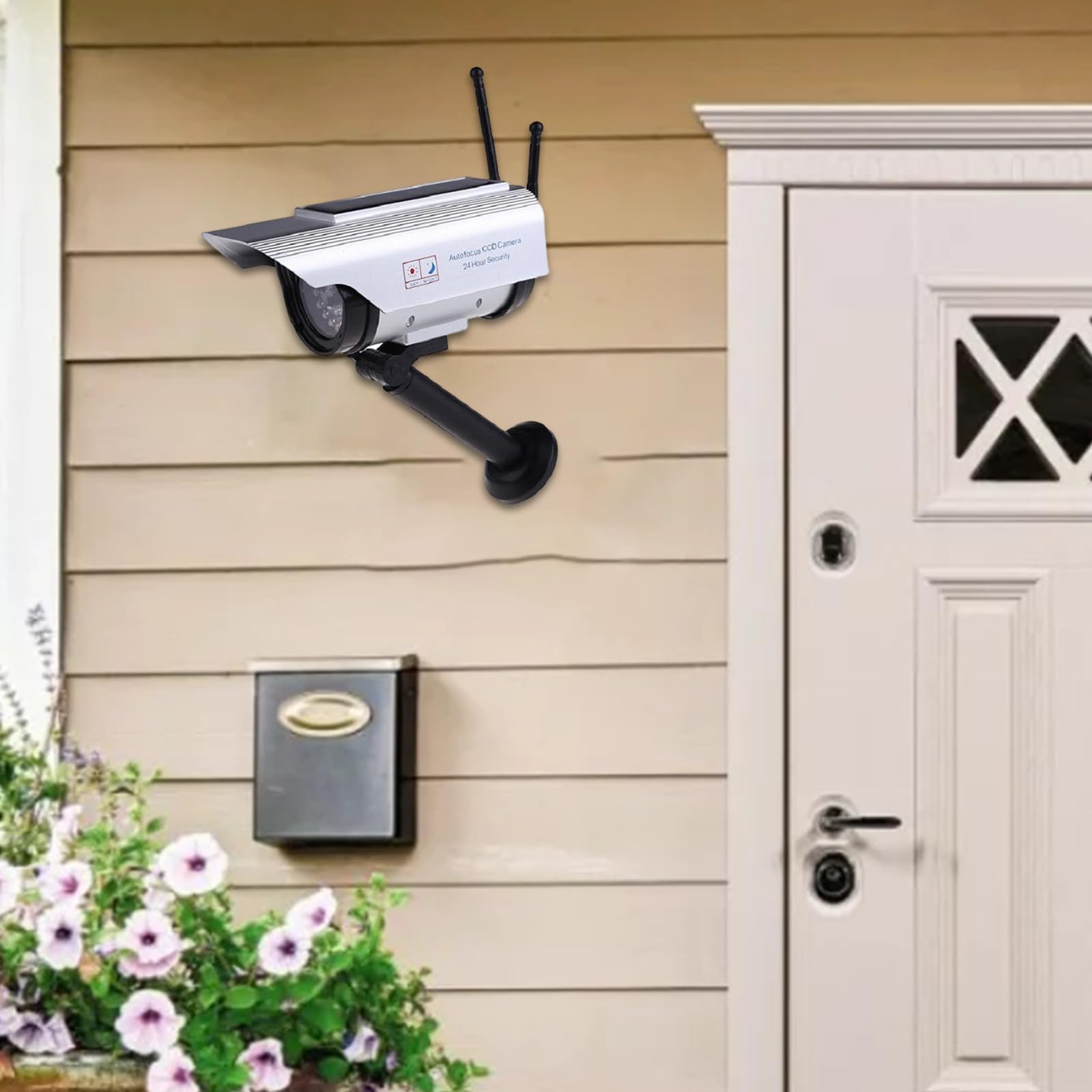 Solar Fake Security Camera with Blinking Light - Dummy Surveillance Camera for Home & Business - Outdoor/Indoor Theft Deterrent for Garage, Yard, Storefront