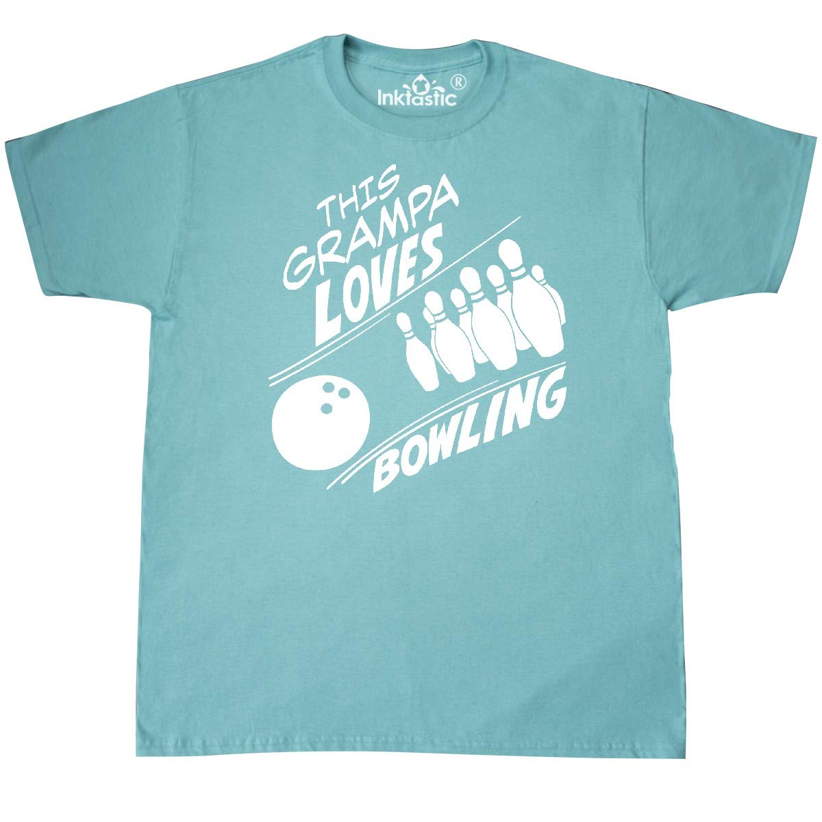 Inktastic Grandpa Loves Bowling with Pins and Ball Graphic T-Shirt - Funny Bowling Enthusiast Gift for Grandfathers Day, Birthday & Casual Wear