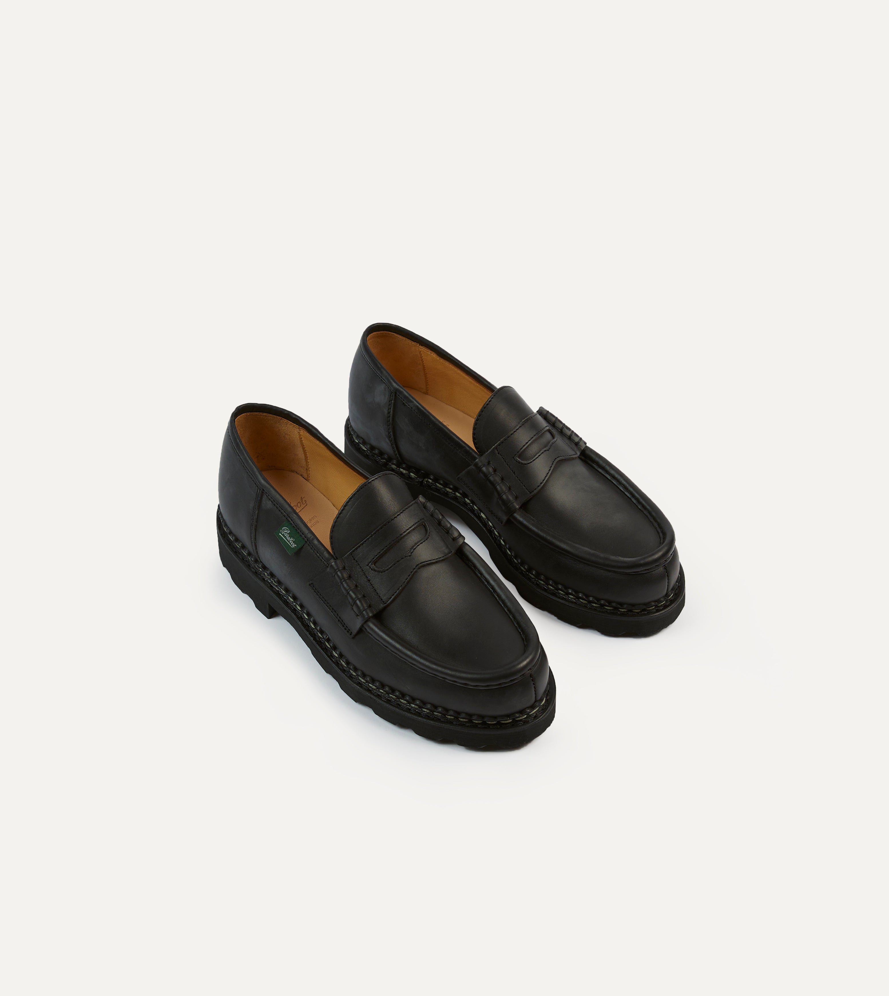 Paraboot Reims Black Leather Loafers for Men - Classic Comfortable Slip-On Shoes for Business Casual & Office Wear