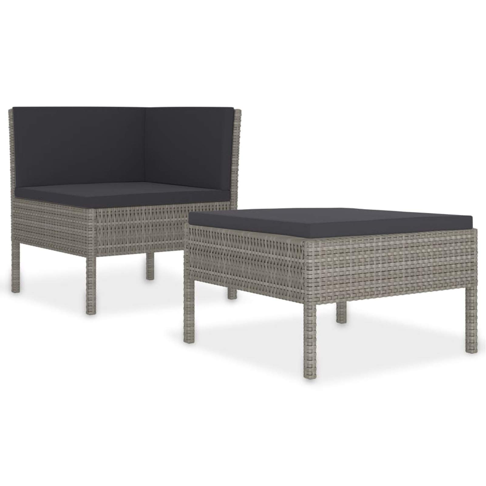 2-Piece Gray Poly Rattan Patio Lounge Set with Seat & Back Cushions - Outdoor Corner Sofa & Footrest Conversation Set for Garden, Lawn, Courtyard - Perfect for Relaxing, Entertaining & Sunbathing