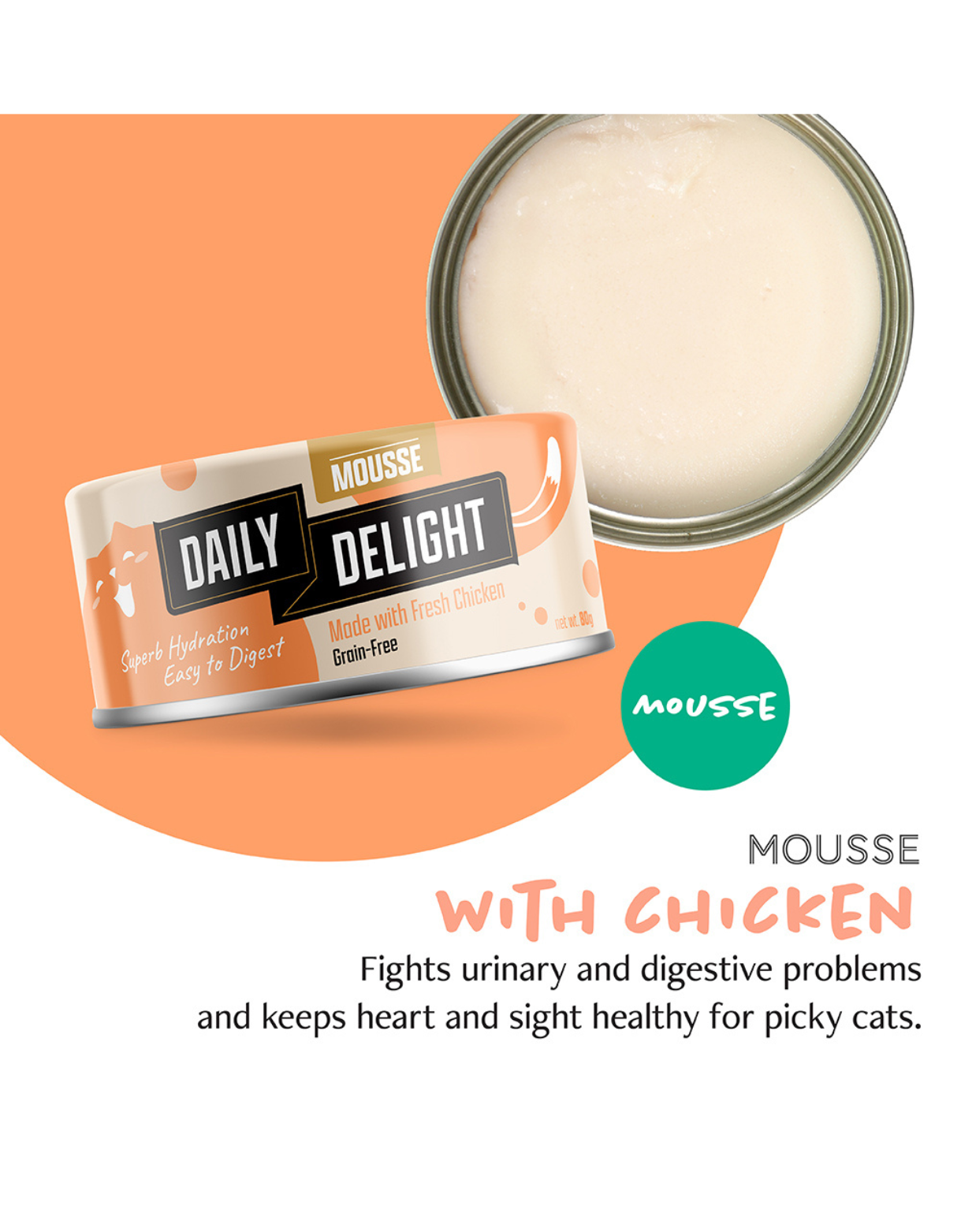 Premium Chicken Mousse Canned Cat Food 80g - Grain-Free, High Protein, Tasty Wet Food for Adult & Senior Cats - Perfect for Picky Eaters & Mealtime Enrichment