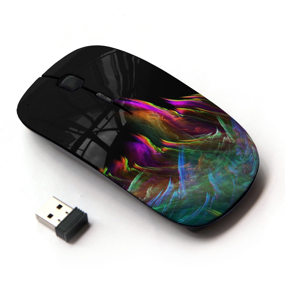 2.4G Wireless Optical Mouse with Colorful Abstract Flame Pattern - Ergonomic Design for Laptop, PC, Gaming & Office Use