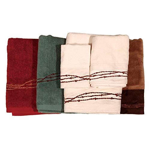 HiEnd Accents Paseo Road Western Rustic Bathroom Towel Set - 3-Piece Embroidered Barbwire Design, Turquoise Lodge Theme (Bath Towel, Hand Towel, Washcloth) for Cabin, Ranch & Farmhouse Decor