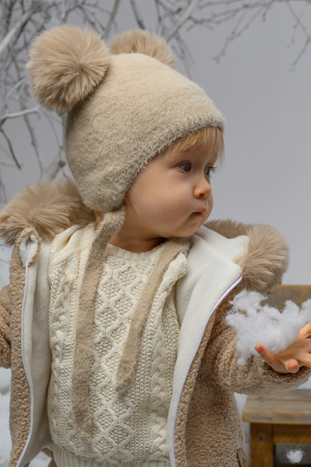 Luxury Cashmere Faux Fur Pom Pom Winter Hat for Women - Soft Warm Beanie with Faux Fur Ball - Perfect for Cold Weather, Skiing, and Outdoor Activities