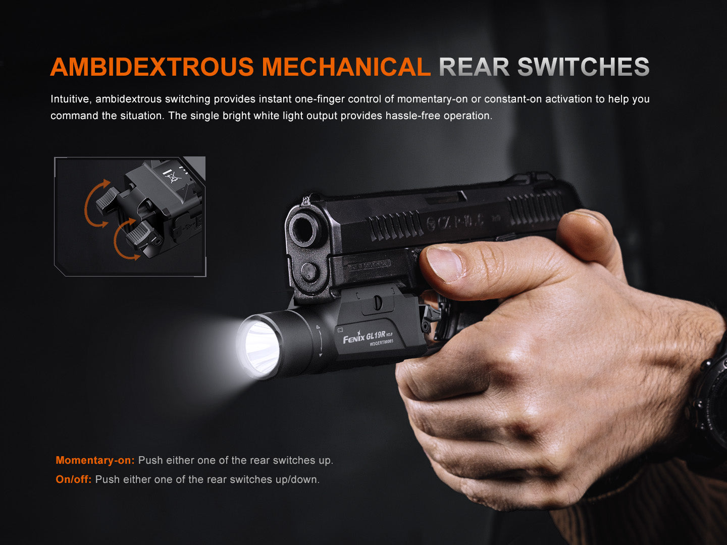 Fenix GL19R V2 Tactical Flashlight - Modular Switch Mounted Weapon Light for Pistols & Rifles - Perfect for Hunting, Home Defense & Tactical Operations