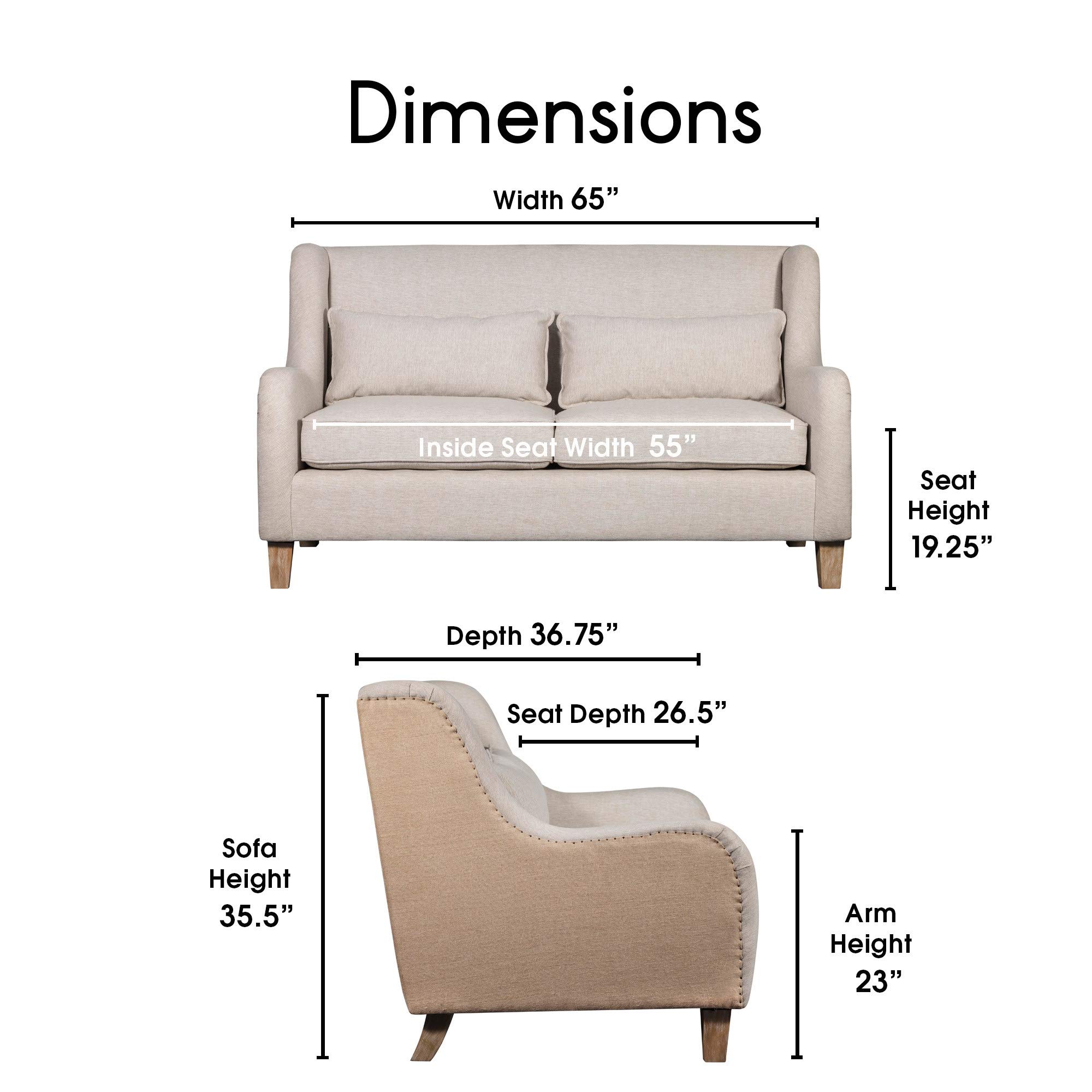 Modern Farmhouse Wingback Sofa - Beige Linen Loveseat for Living Room Decor