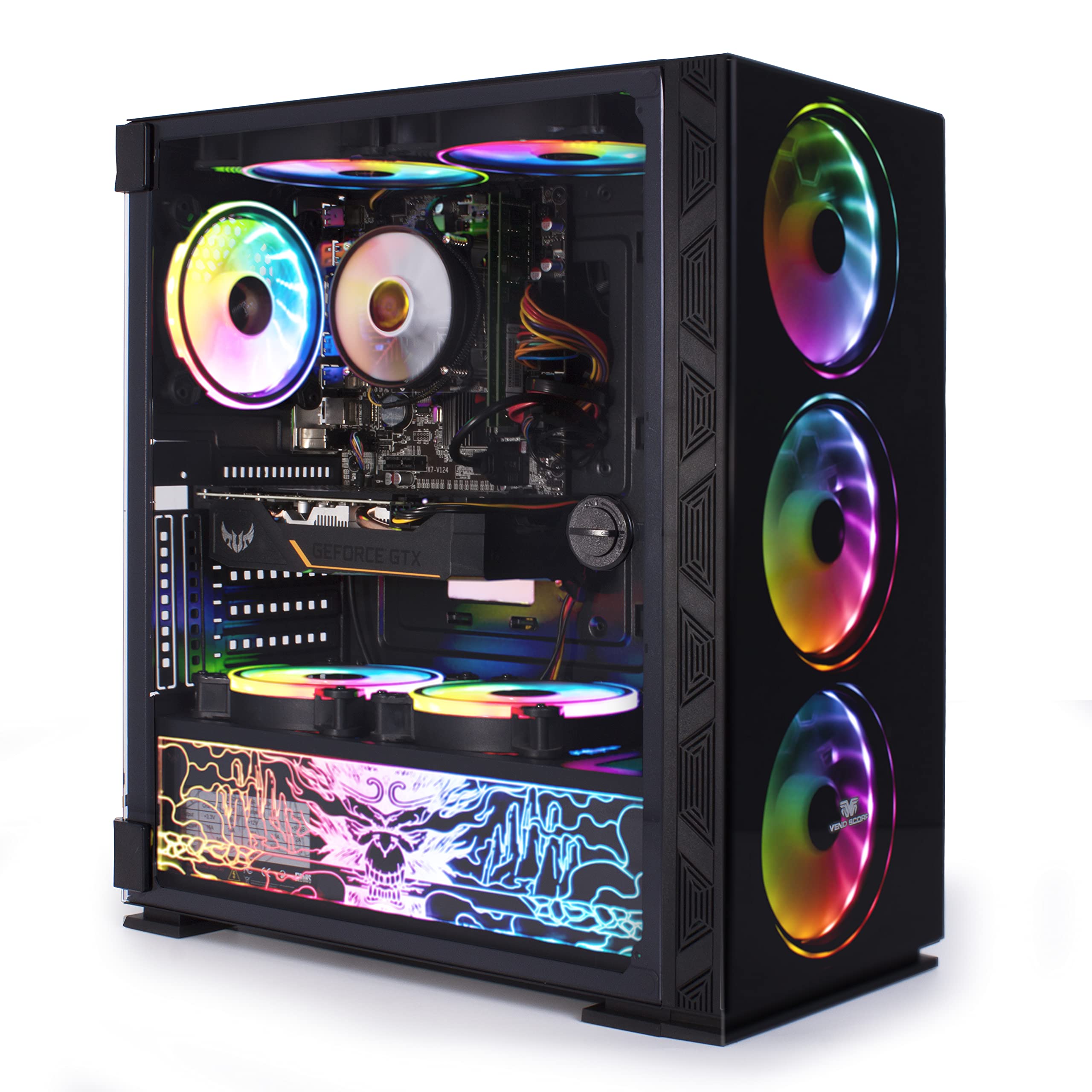 Veno Scorp Gaming PC Desktop Computer - Intel Core i7-3770 3.9GHz, 16GB RAM, GTX 1650 4GB, 256GB SSD + 1TB HDD, 500W 80+ PSU, RGB Case with 8 Fans, WiFi, Windows 10 | Perfect for Esports, Streaming & VR Gaming