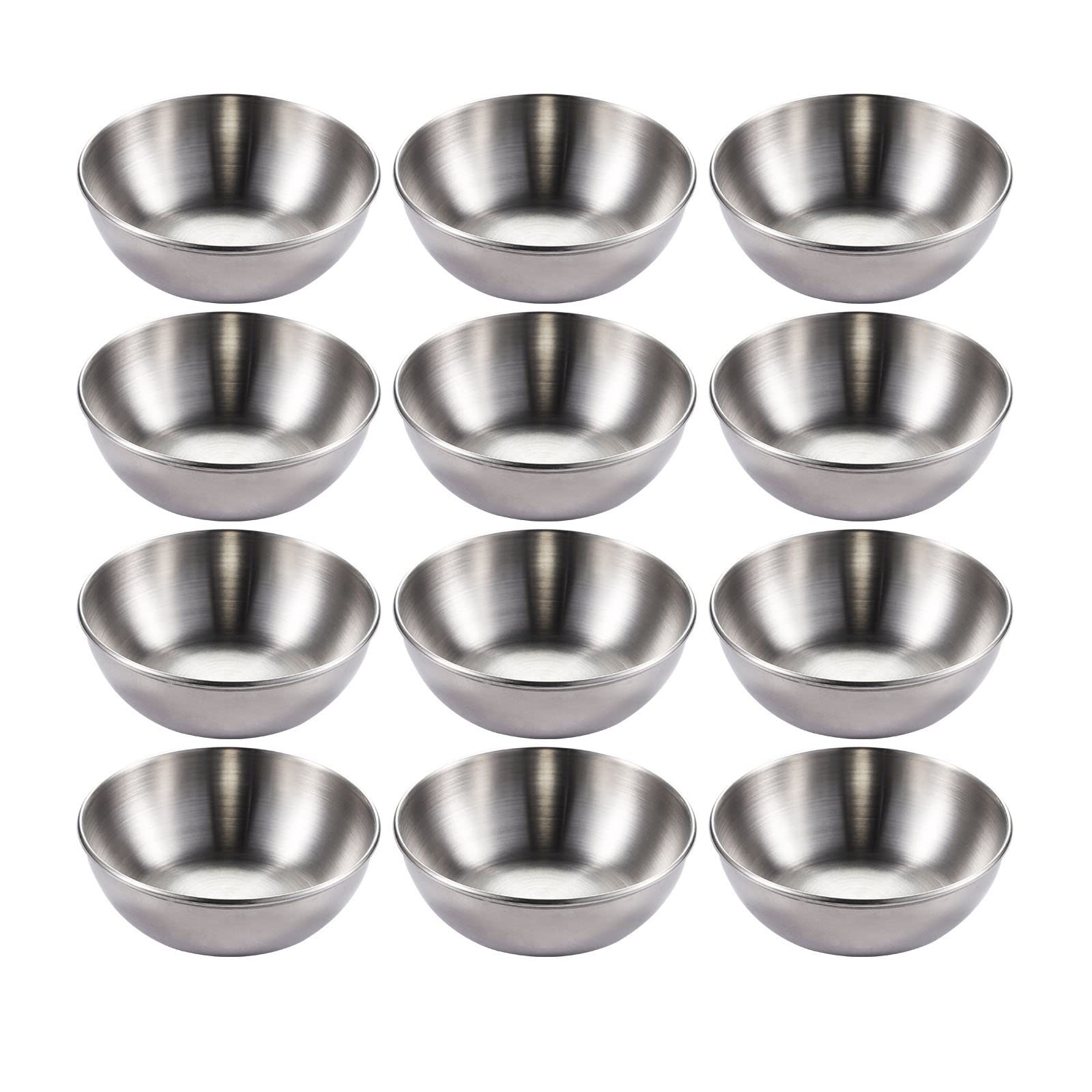 12PCS 3.46 Inch Stainless Steel Mini Sauce Bowls - Small Round Individual Dipping Dishes for Sushi, Appetizers, Seasoning & Condiments (Silver) | Perfect for Restaurants, Home Kitchens & Party Serving
