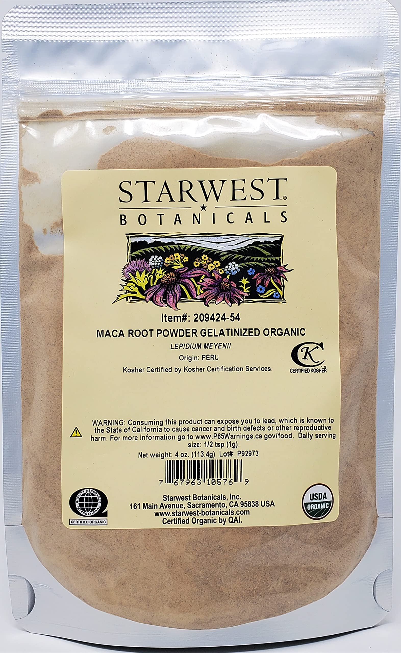 Organic Maca Root Powder (Gelatinized) by Starwest Botanicals - 4oz | Energy Booster & Superfood for Smoothies, Baking & Wellness Drinks