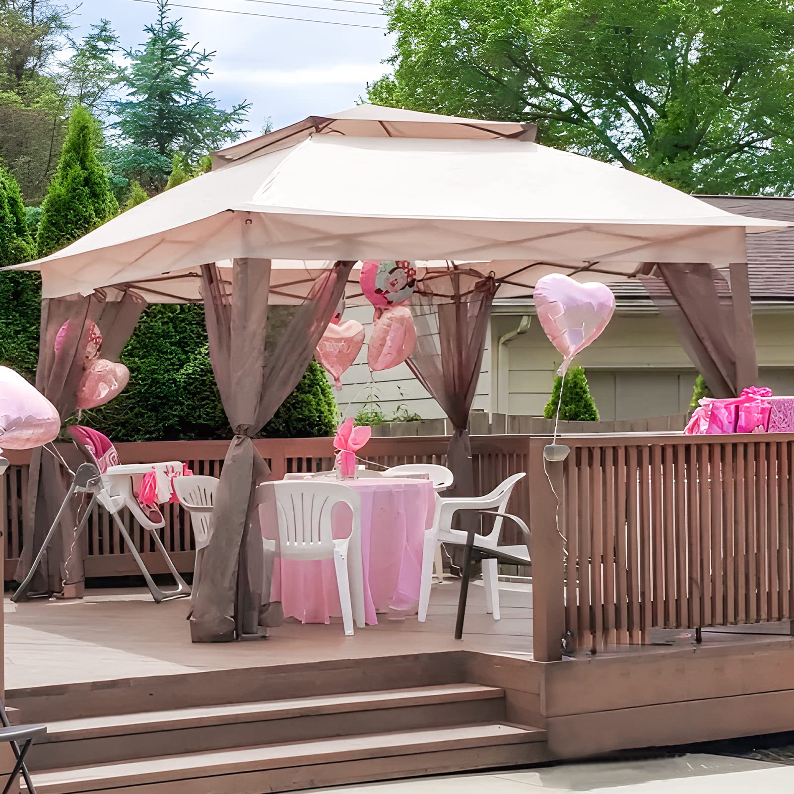 Joyside 11'x11' Pop Up Gazebo Canopy Tent with Mosquito Netting & Sidewalls - Waterproof Outdoor Shelter for Patio, Backyard, Camping, Picnics, and Weddings (Beige)