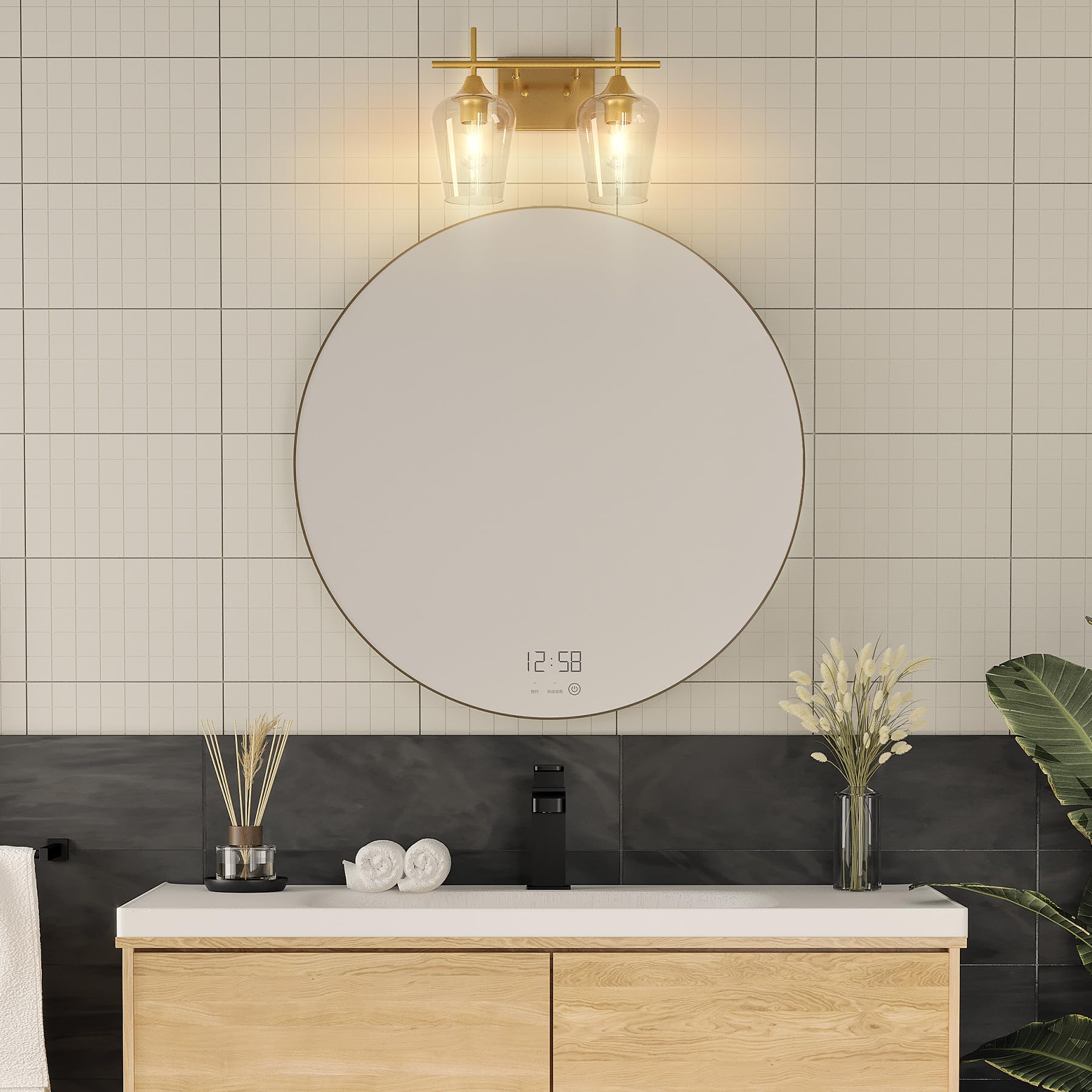 VONLUCE 2-Light Modern Bathroom Vanity Light Fixture with Clear Glass - Brushed Gold Wall Sconce for Mirror Lighting - Perfect for Bathroom, Bedroom, Hallway & Kitchen Decor