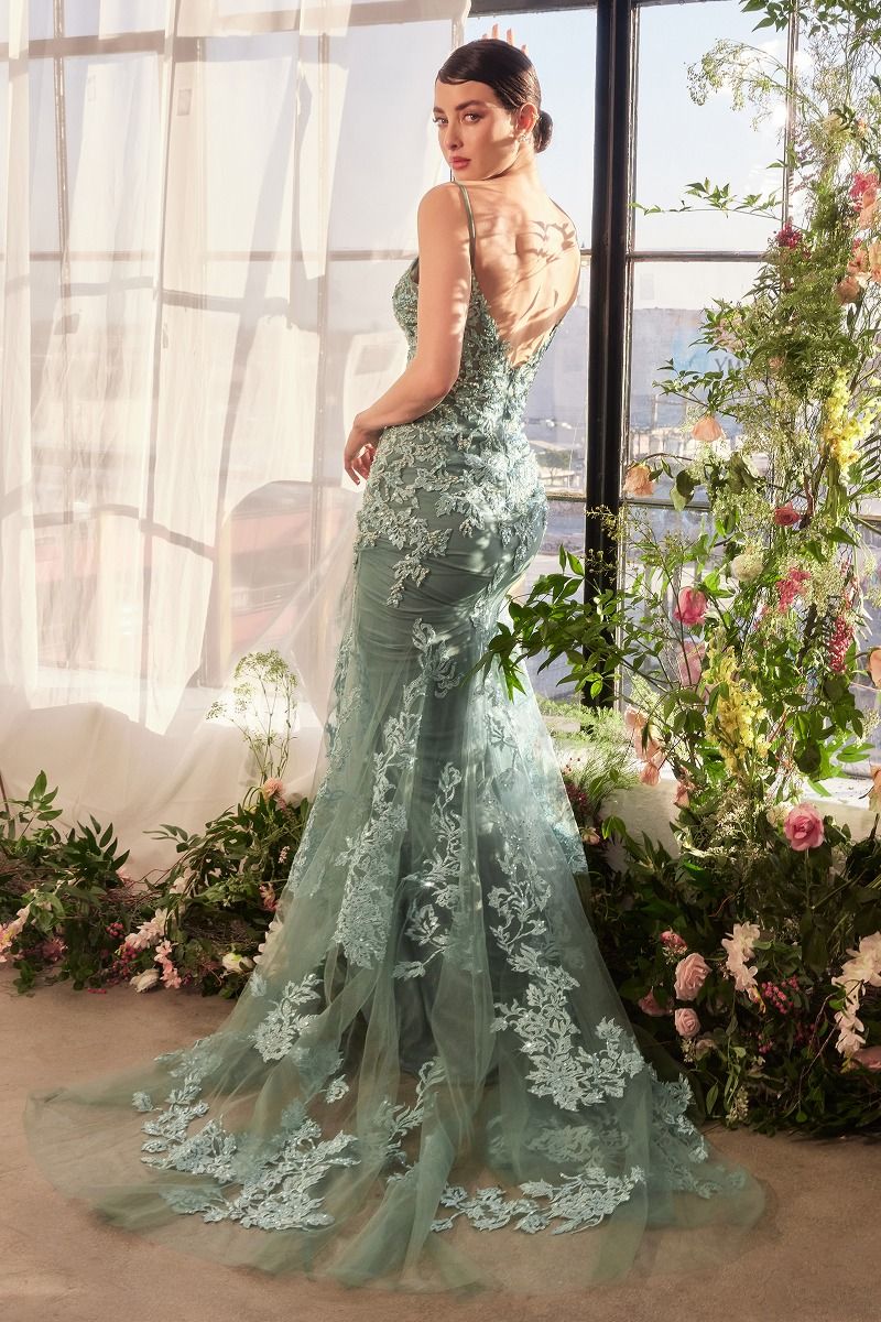 Elegant A1421 Foliage Beaded Lace Mermaid Gown by Andrea & Leo - Perfect for Weddings, Proms & Formal Evening Events