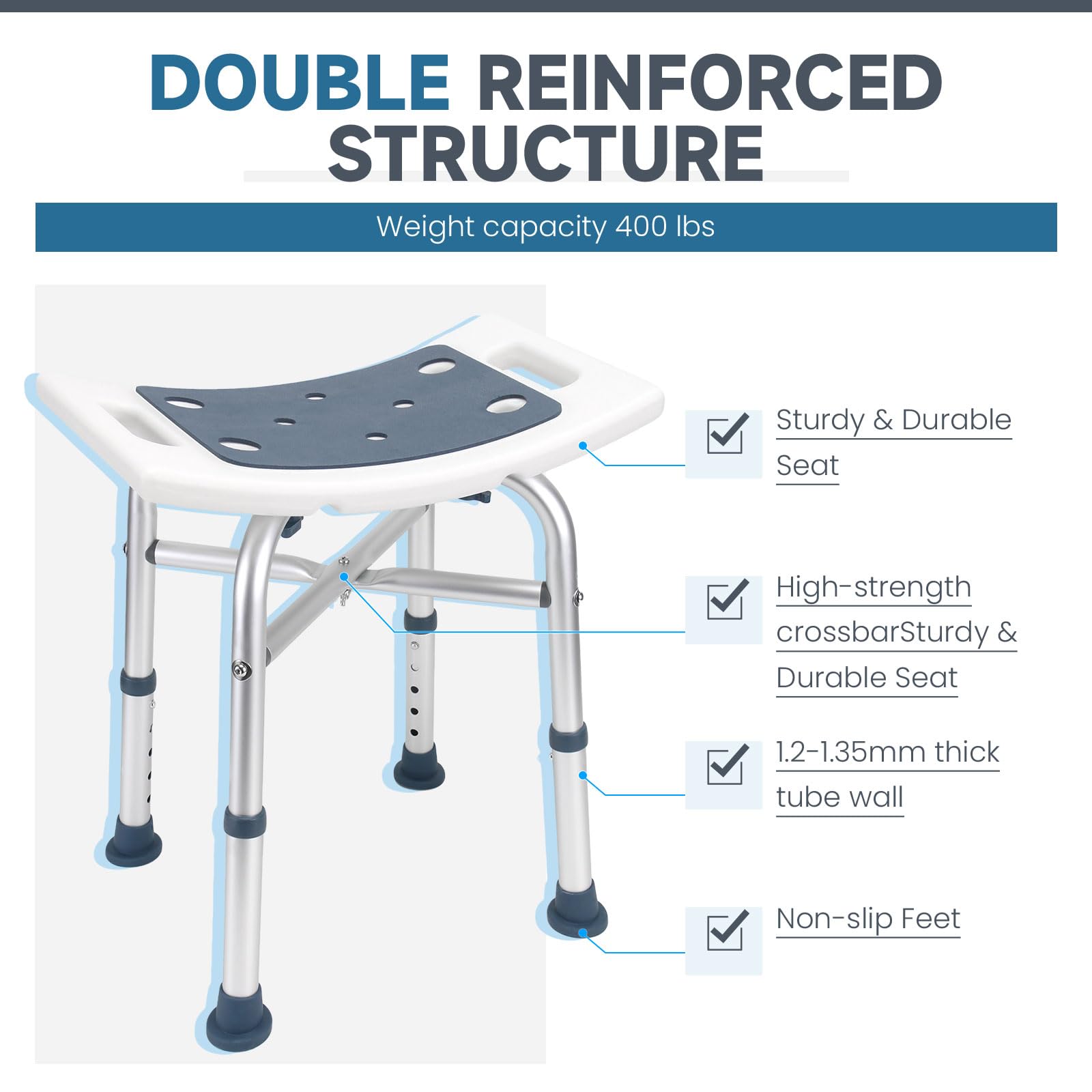 **Heavy Duty Adjustable Shower Chair for Elderly & Adults – Non-Slip Bath Stool with Tool-Free Assembly – Ideal for Seniors, Handicap & Mobility Assistance in Bathtub or Shower**