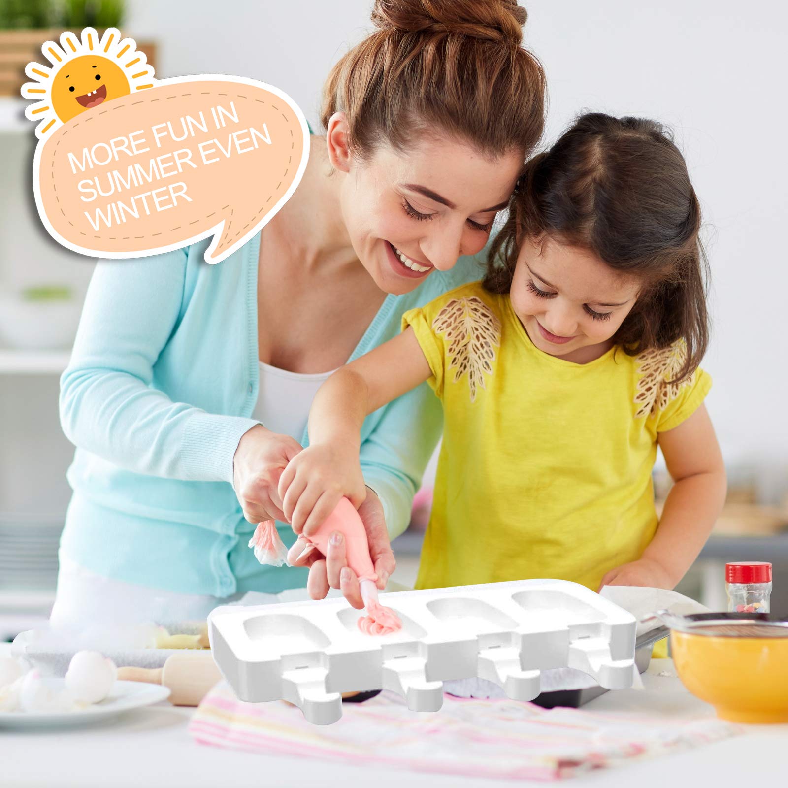 2 Pack Reusable Silicone Popsicle Molds - Food Grade Ice Cream, Candy & Cake Pop Molds for DIY Desserts | Includes 100 Wooden Sticks | Perfect for Homemade Frozen Treats, Birthday Parties & Summer Snacks