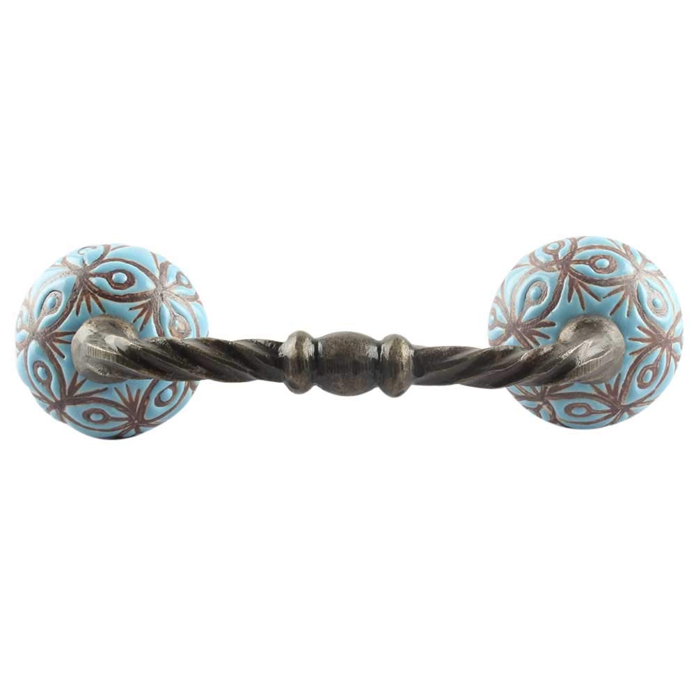4 Pack Vintage Ceramic Turquoise Cabinet Pulls - Floral Antique Drawer Handles for Kitchen, Dresser & Door - 4