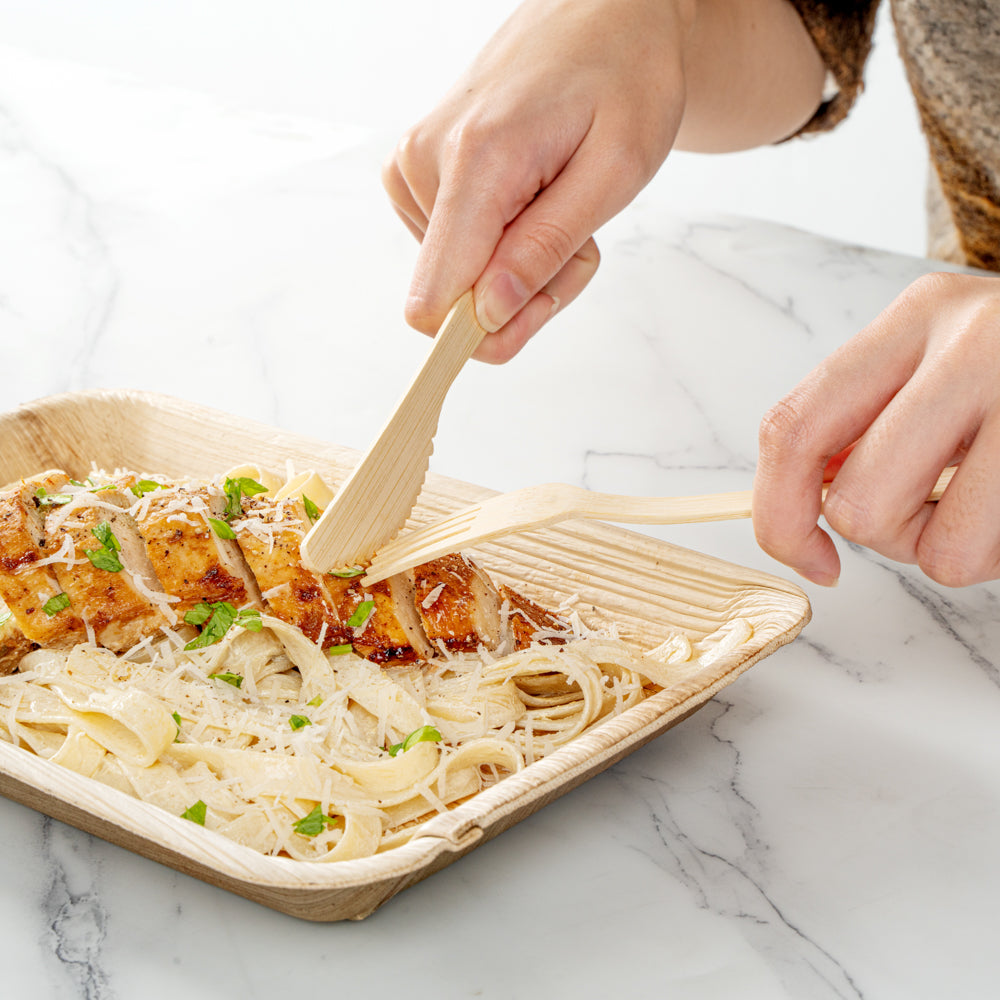 Eco-Friendly Bamboo Disposable Cutlery Set with White Napkins & Kraft Paper Pouch - 500 Count (7-Piece Set) | Perfect for Parties, Picnics, Catering & Sustainable Events