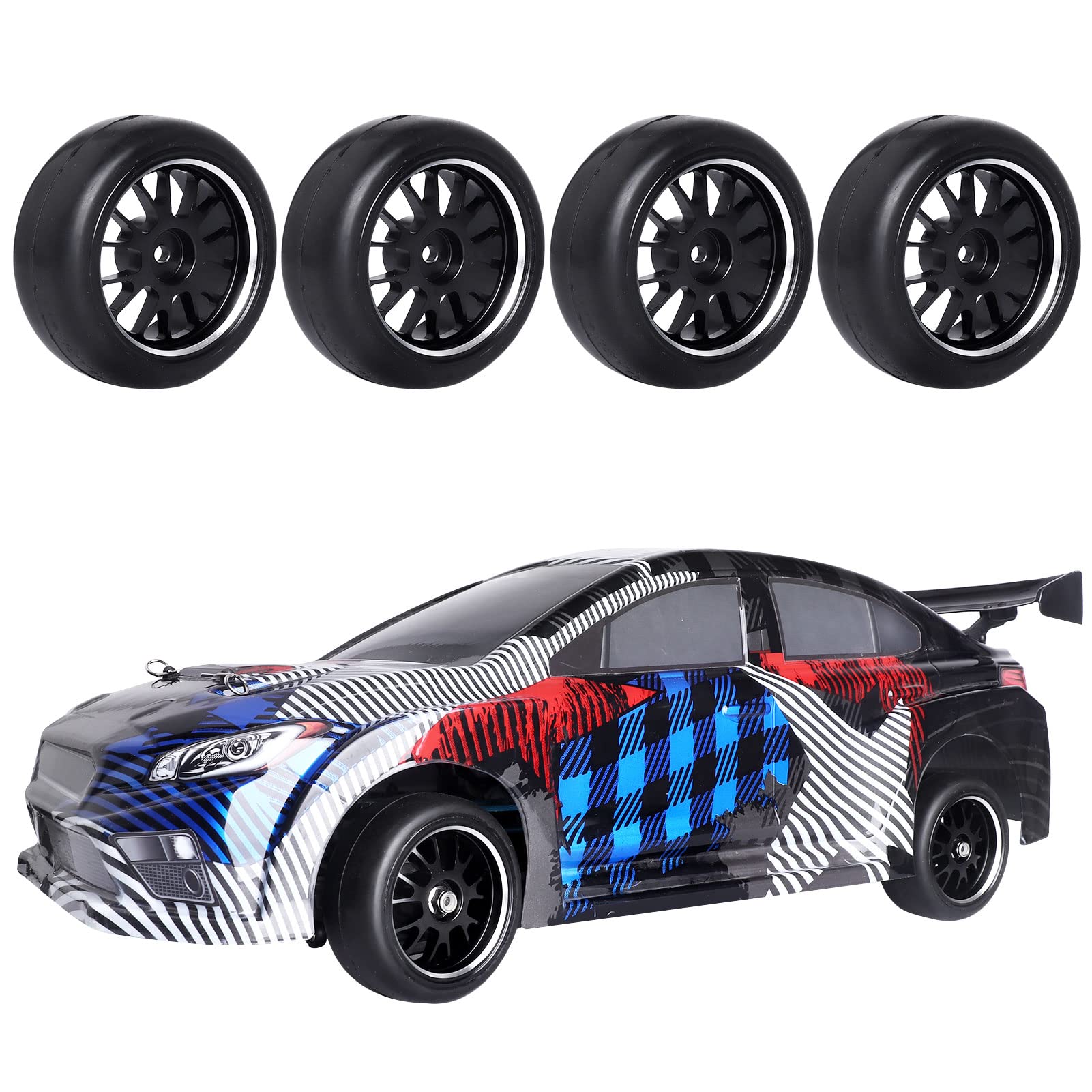 PreGlued 1/10 Scale RC On-Road Wheels & Tires - 12mm Hex Aluminum Alloy Rims for Touring Drift Cars (Set of 4, Edition D) - Perfect for Competitive Racing & Drift Tracks