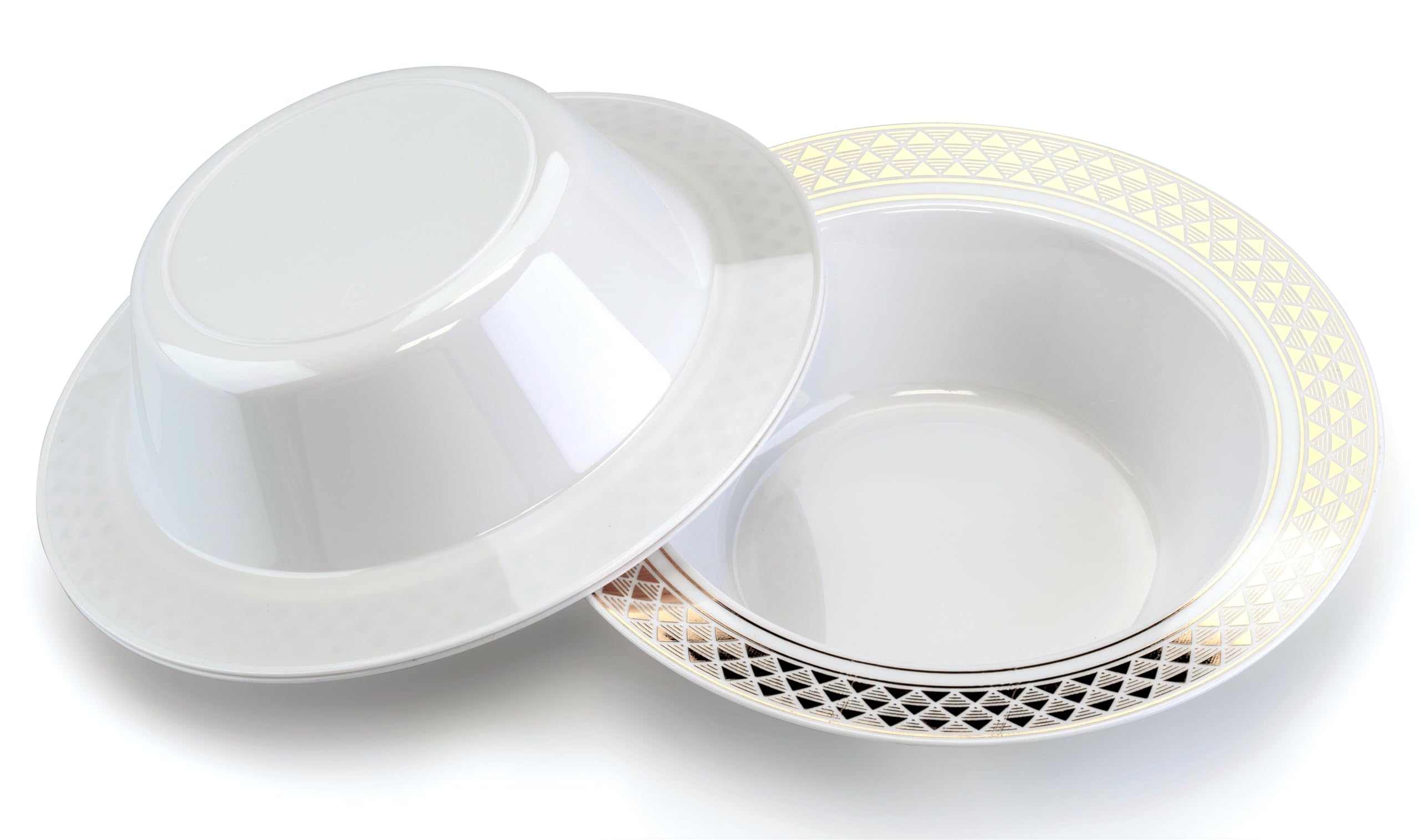 60-Piece Heavyweight Disposable Plastic Bowls Set - 6oz Dessert Bowls for Weddings, Parties & Celebrations (Elegant White & Gold) - Perfect for Desserts, Snacks & Catering Events