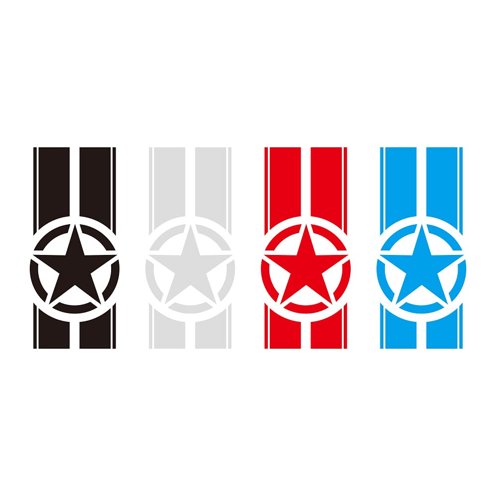 Jeep Wrangler TJ LJ JK Military Star Stripes Vinyl Decal Hood Sticker - Waterproof DIY Car & Truck Accessories (Red) | Off-Road Adventure & Custom Vehicle Styling
