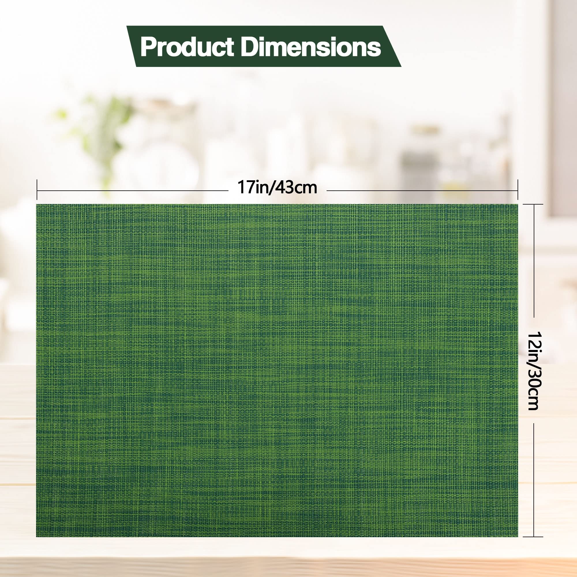 Green Placemats Set of 8 - Waterproof & Heat-Resistant PVC Table Mats for Dining - 17x12 Inch Washable Vinyl Placemats - Perfect for Everyday Meals, Dinner Parties & Holiday Gatherings