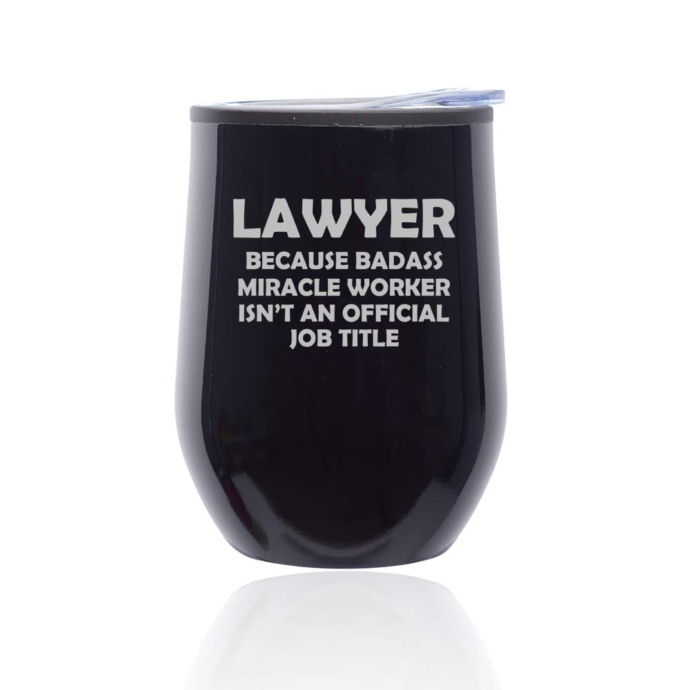 Stemless Wine Tumbler & Coffee Travel Mug with Lid - 20oz Insulated Glass Cup for Hot/Cold Drinks - Funny Lawyer Miracle Worker Job Title Design (Midnight Black) - Perfect for Office, Commute & Outdoor Activities