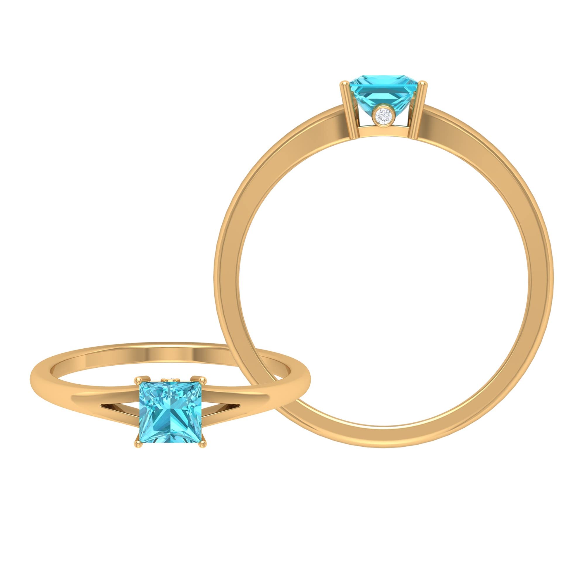 14K Solid Gold Swiss Blue Topaz & Diamond Promise Ring for Women - December Birthstone Ring with Split Shank Design | Perfect for Anniversaries, Engagements & Special Occasions
