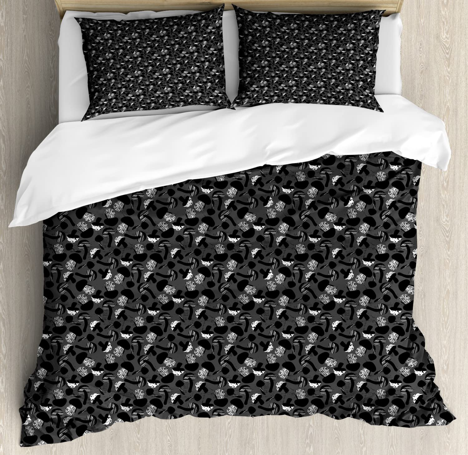 Ambesonne Mushroom Duvet Cover Set - Grunge Style Grey Toadstool Pattern Bedding - 2 Duvet Covers & 4 Pillowcases - 2 Pack California King Size in Taupe Grey - Perfect for Boho Bedroom Decor & Mushroom Lover's Home