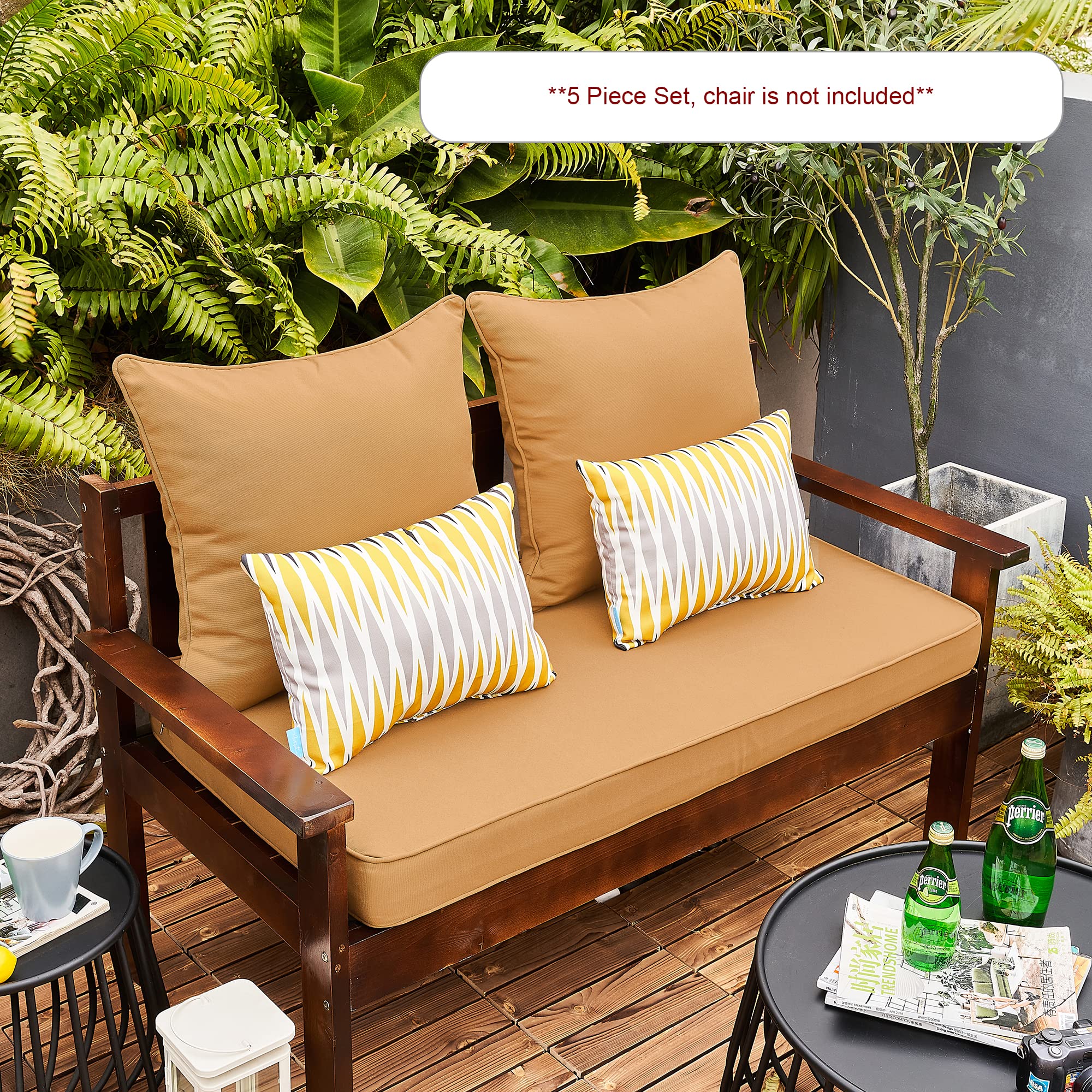 ARTPLAN All-Weather Outdoor Loveseat Cushions Set of 5 - Waterproof Patio Deep Seating Cushions for Garden, Deck & Poolside Furniture - Perfect for Lounging, Relaxing & Entertaining Outdoors