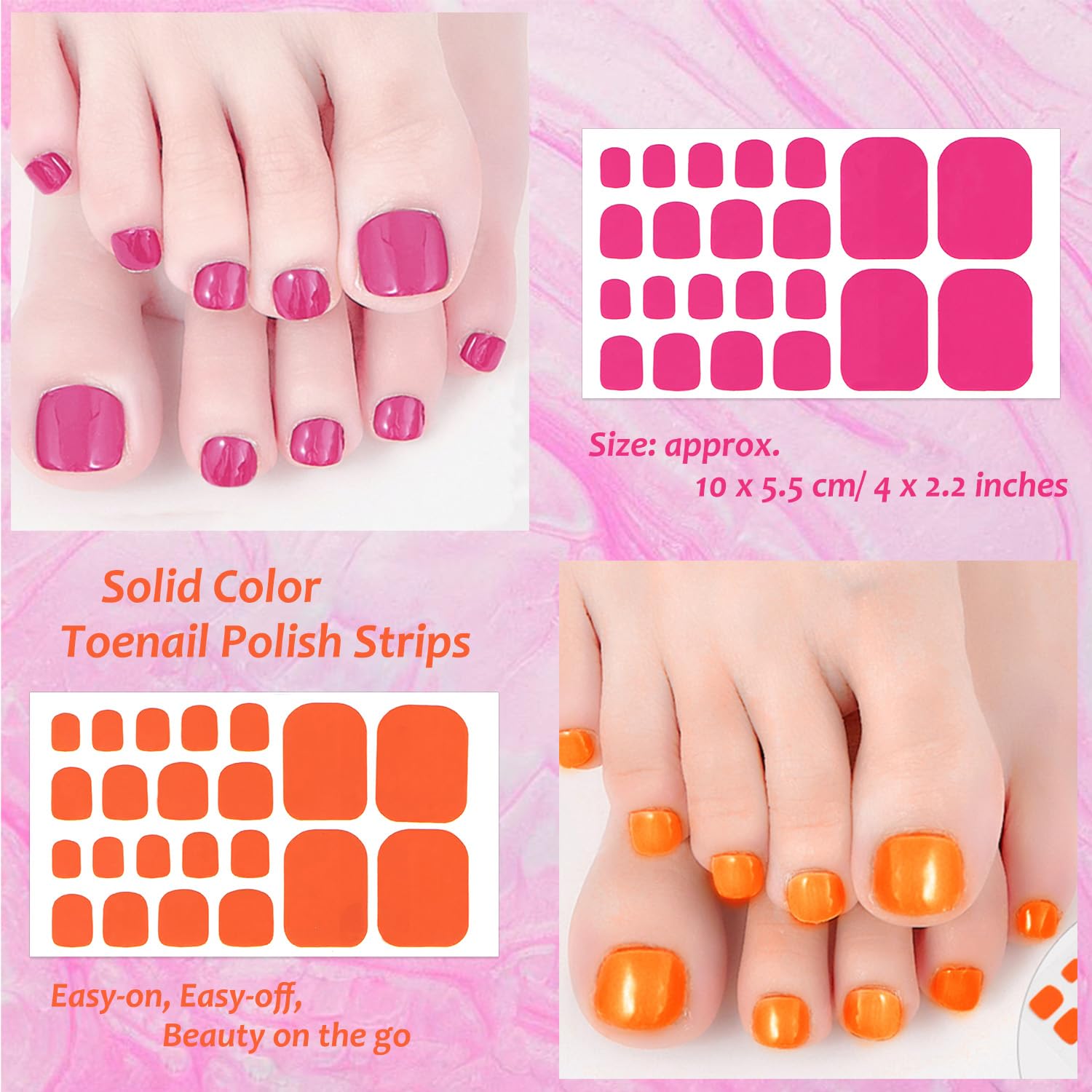 20 Sheets Red & Pink Self-Adhesive Nail Polish Strips with Nail File - Solid Color Toe Nail Wraps for Women - Easy DIY Toe Nail Art for Parties, Pedicures & Everyday Wear