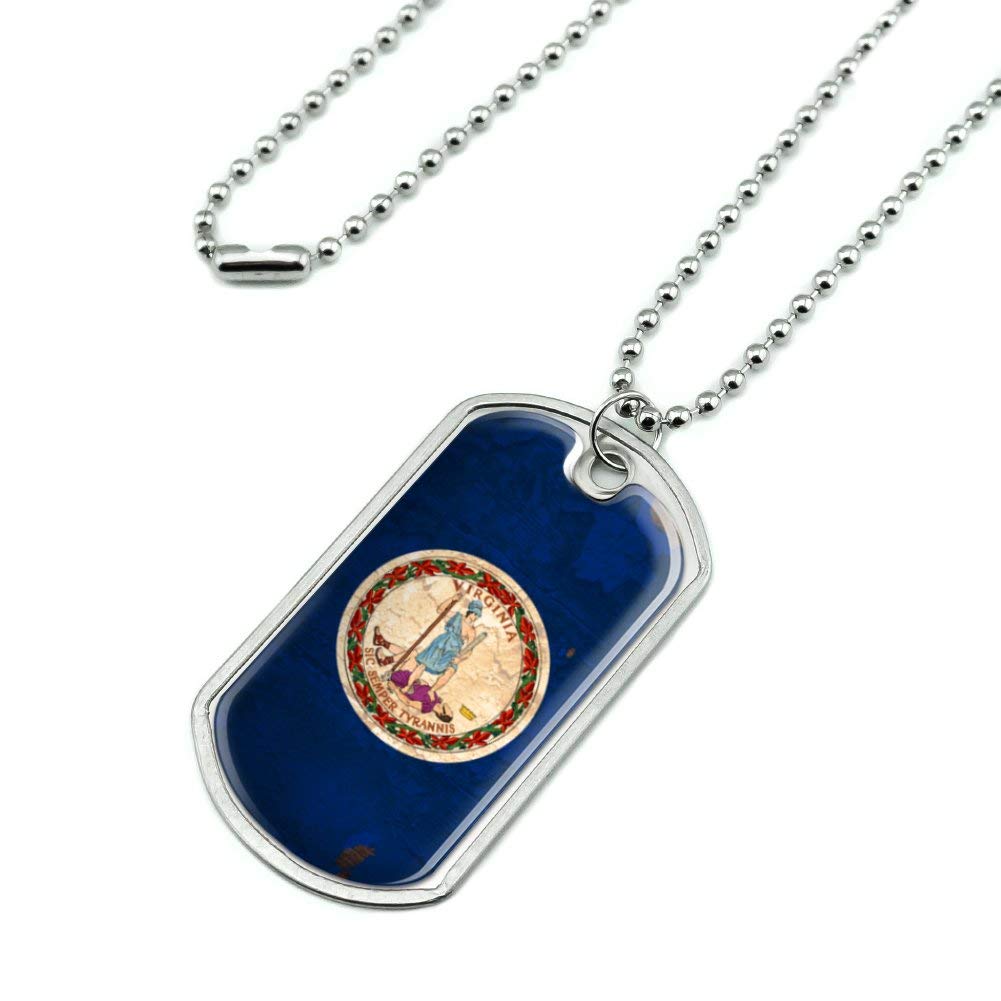 Vintage Rustic Virginia State Flag Dog Tag Pendant Necklace - Distressed USA Military Style Necklace with Chain - Perfect for Patriotic Gifts, Military Appreciation & State Pride Accessories