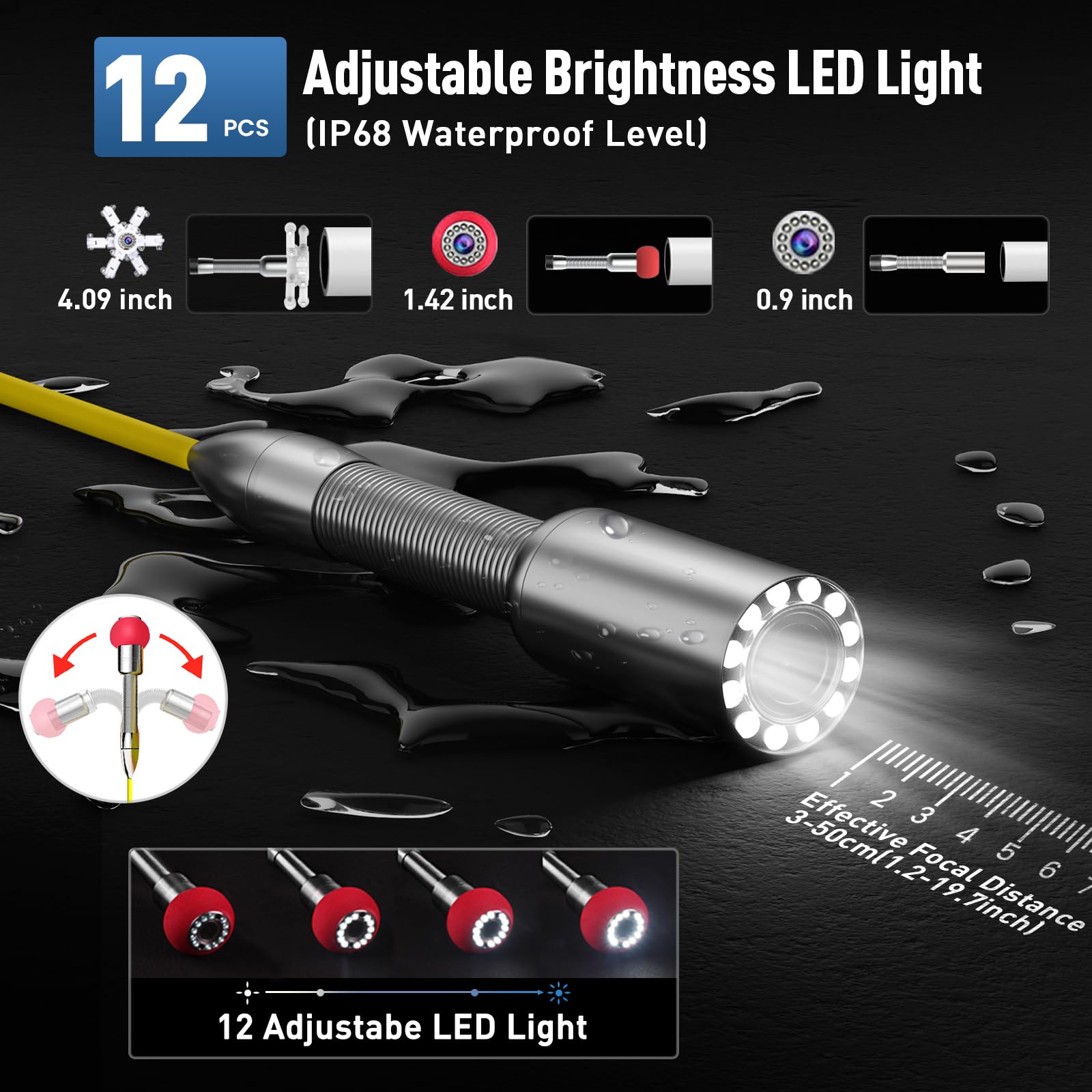 65FT Sewer Inspection Camera with DVR - IP68 Waterproof, 12 Adjustable LED Lights, Zoom Function & External Monitor Connection | Pipe & Drain Snake Camera for Sewer Line, Plumbing, Duct Inspection | Perfect for Professional Plumbers & DIY Home Maintenance