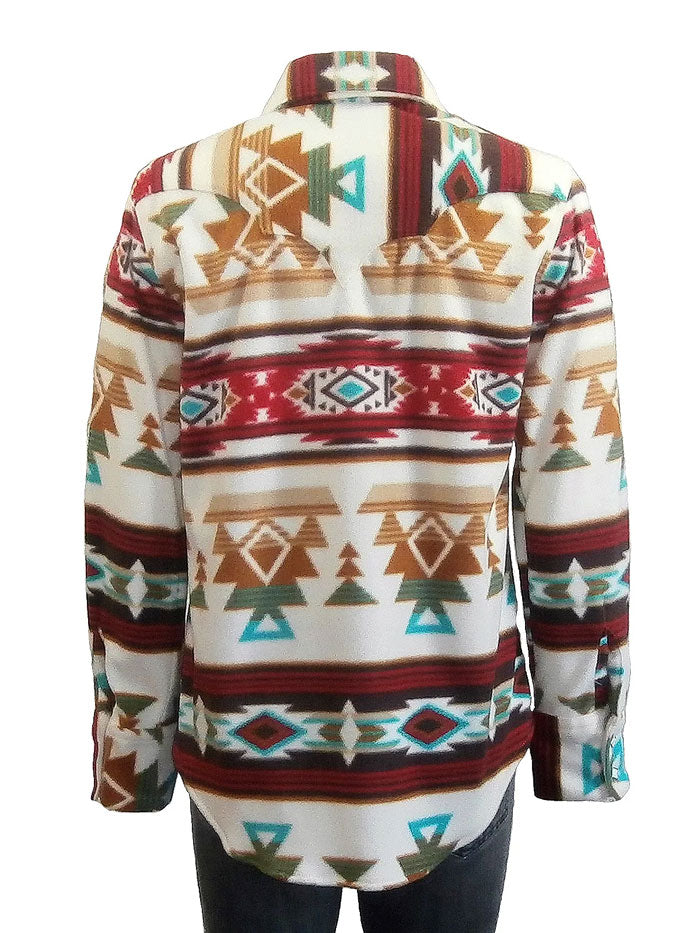 Rockmount 7100 Women's Native Pattern Fleece Western Shirt - Tan & Red Plaid | Cozy Fall & Winter Fashion for Outdoor Adventures & Casual Wear