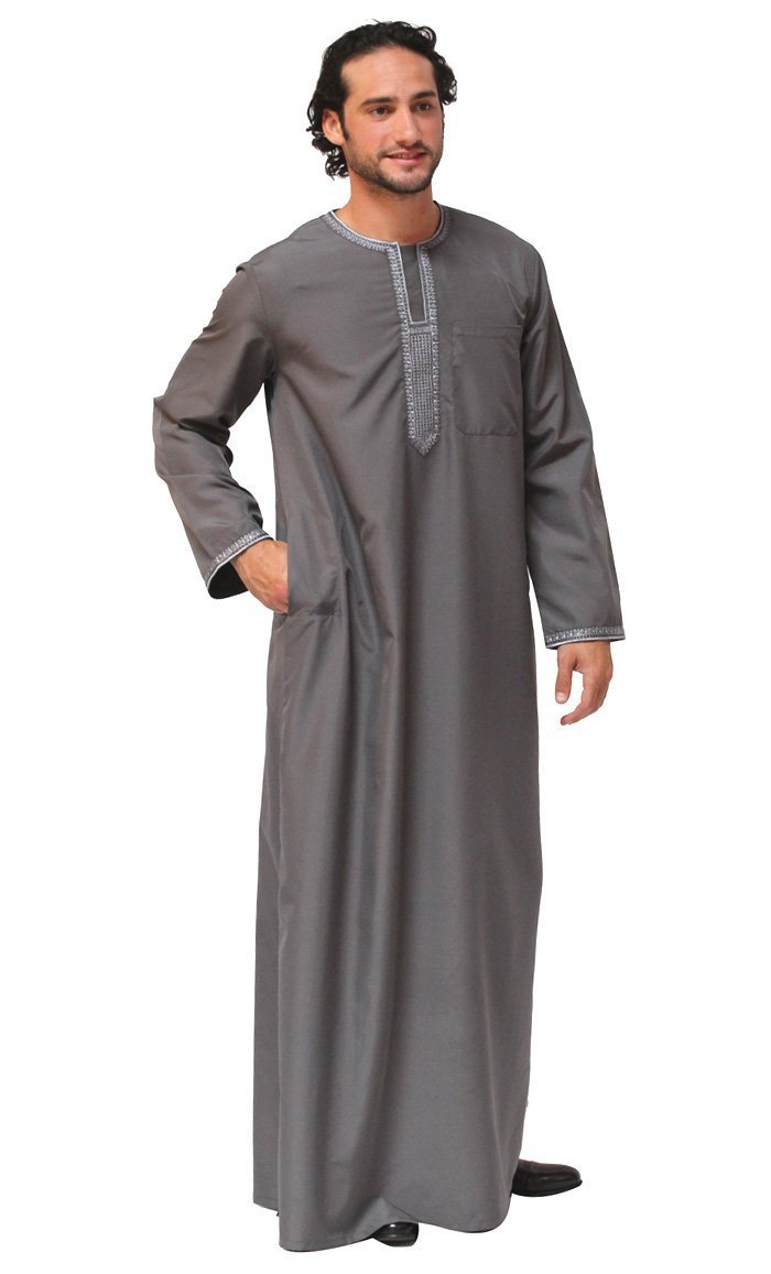 Hand Embroidered Kashibo Thobe for Men - Premium Cotton Islamic Robe for Prayer, Eid & Special Occasions - Comfortable Long Dress for Mosque & Home Wear