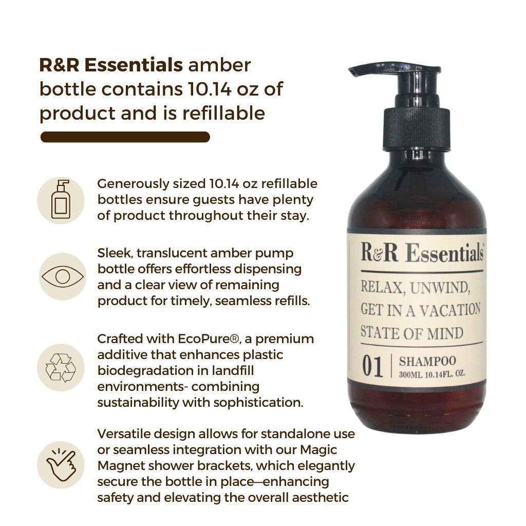 Refillable Pump Bottles for Shampoo & Liquid Soap - Leak-Proof Dispenser for Bathroom, Salon & Travel - R&R Essentials (Set of 2) - Perfect for Home, Gym & Hotel Use