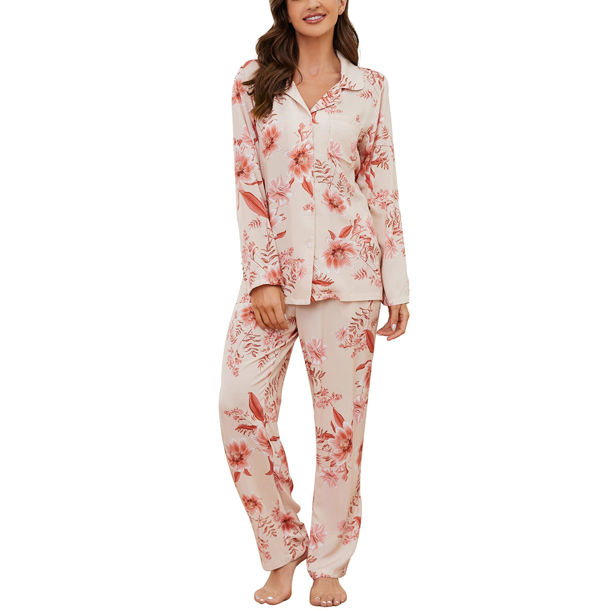 Heartnice Floral Print Pajamas for Women - Soft Long Sleeve Button Down Loungewear Set with Pockets | Comfortable Sleepwear & Cozy Home Outfit for Relaxing Evenings
