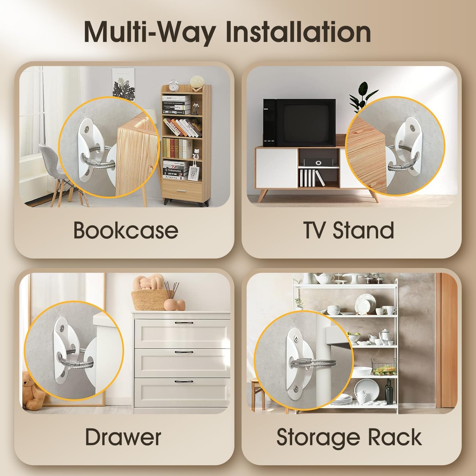 Baby Proofing Furniture Anchors & Straps - Anti-Tip Safety Straps for Furniture (60lbs Capacity) - Secure Cabinets, Dressers & TVs for Child & Pet Safety - Ideal for Earthquake Protection & Home Safety (1-Pack)    **Usage Scenarios:** Perfect for securing bookshelves, dressers, TV stands, and cabinets to prevent tipping accidents, ensuring child and pet safety in homes, nurseries, and daycare centers. Also ideal for earthquake-prone areas.