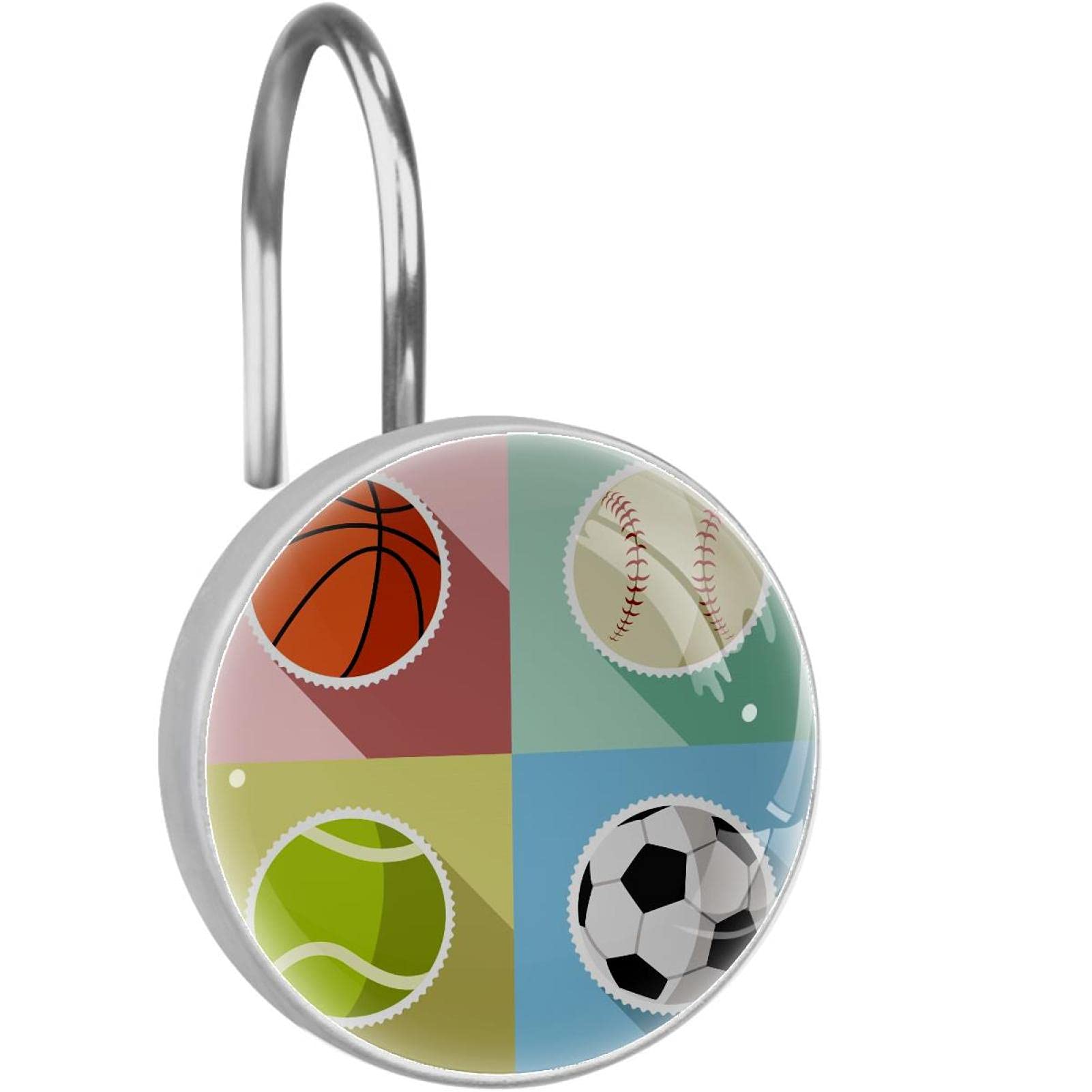 12PCS Sport Ball Basketball Shower Curtain Hooks - Durable Bathroom Accessories for Kids, Teens & Sports Fans - Perfect for Themed Bathrooms, Game Rooms & Dorm Decor