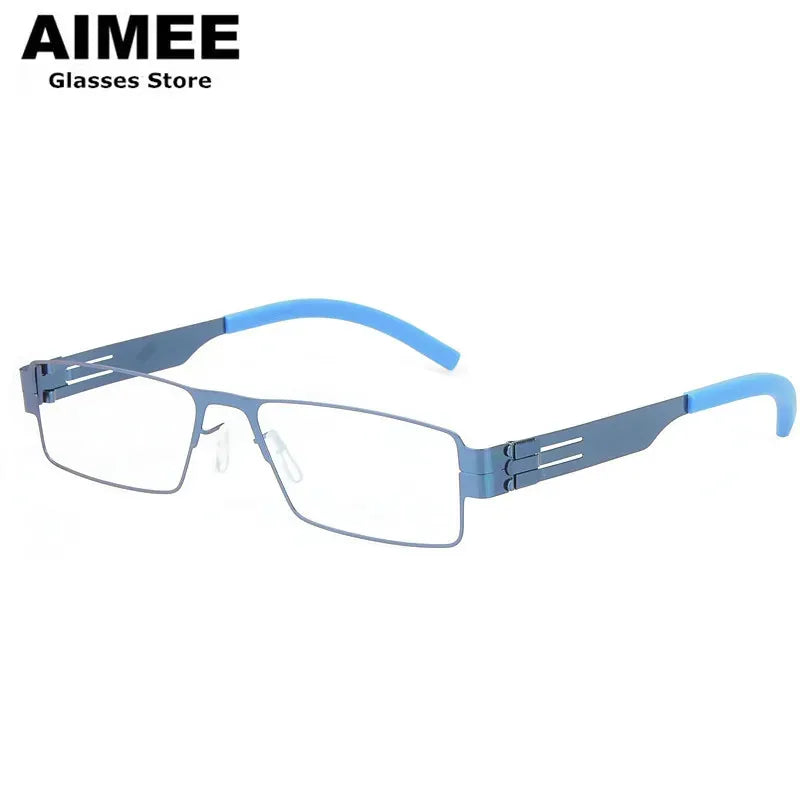 Aimee Unisex Full Rim Square Screwless Steel Eyeglasses Frame 1132 - Lightweight Durable Glasses for Men & Women - Perfect for Reading, Work, and Everyday Use