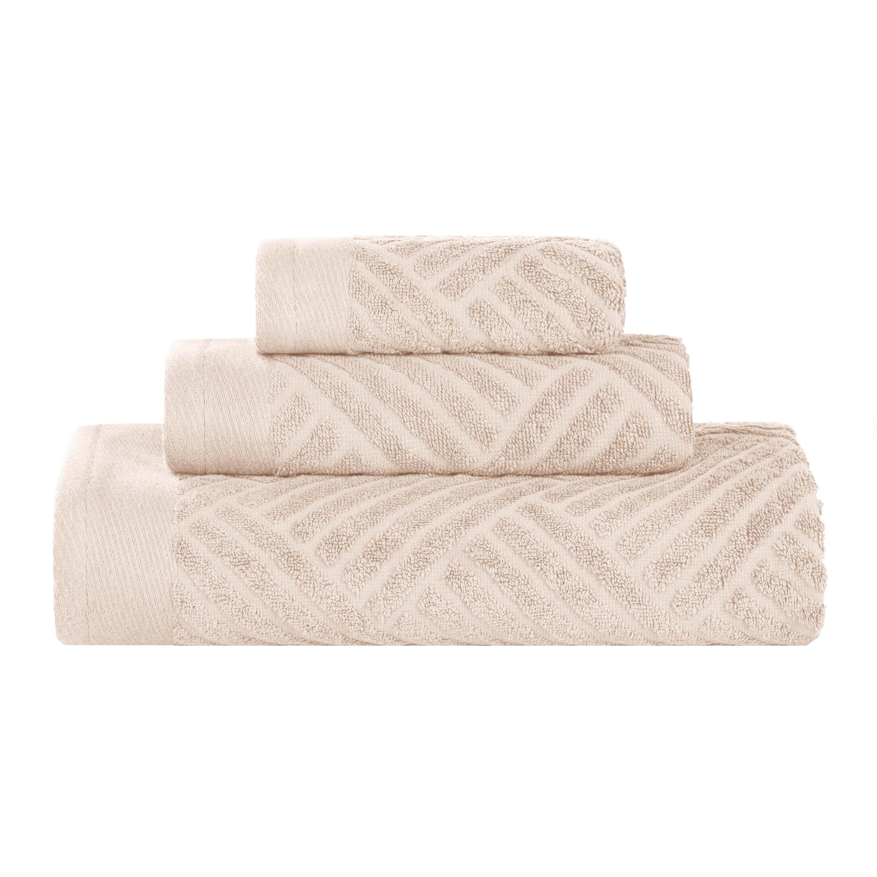 Premium Basketweave Jacquard Egyptian Cotton Towel Set - 3 Piece Plush Bath Towels for Spa, Bathroom & Luxury Home Decor - Medium Weight, Ultra Soft & Absorbent