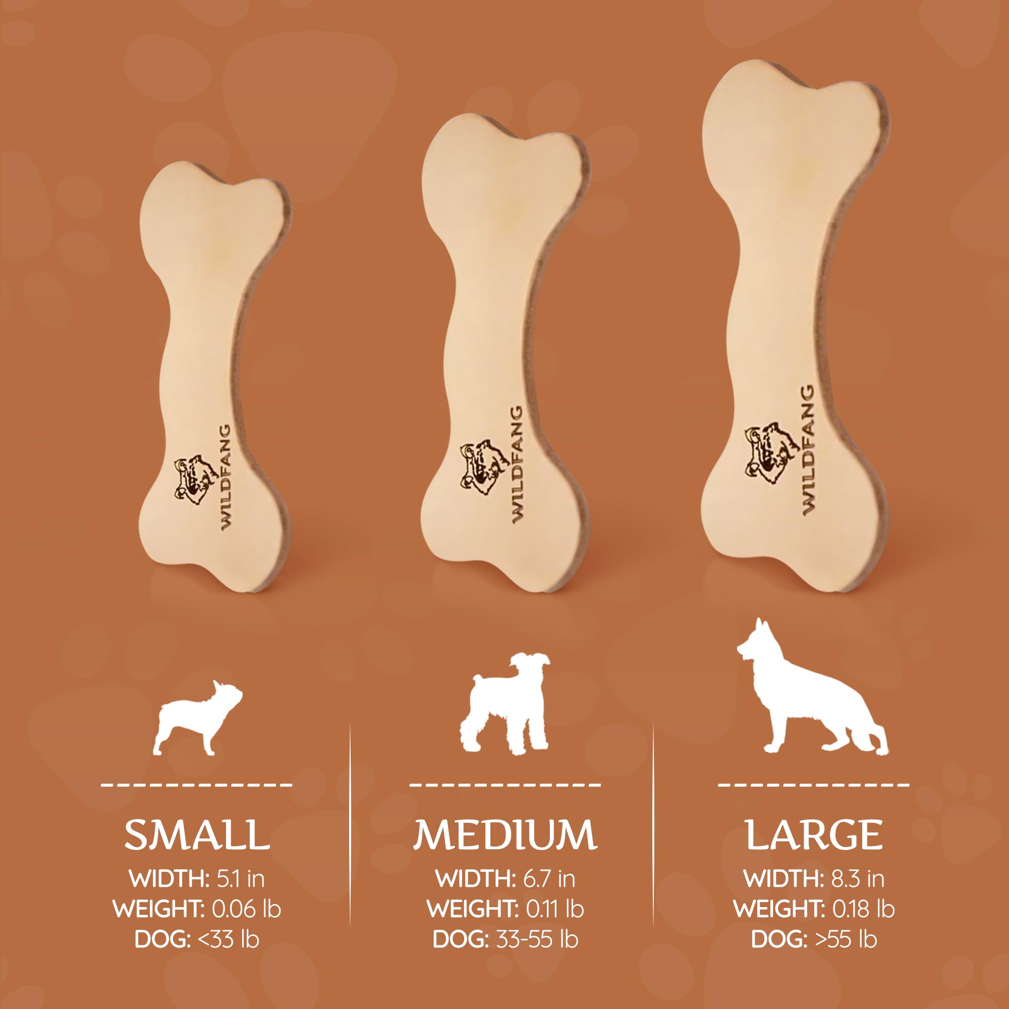 Wildfang Durable Leather Dog Chew Bones - Set of 3 Long-Lasting Leather Chew Toys for Aggressive Chewers, Leather Dog Chews & Bones for Training, Teething, and Dental Health