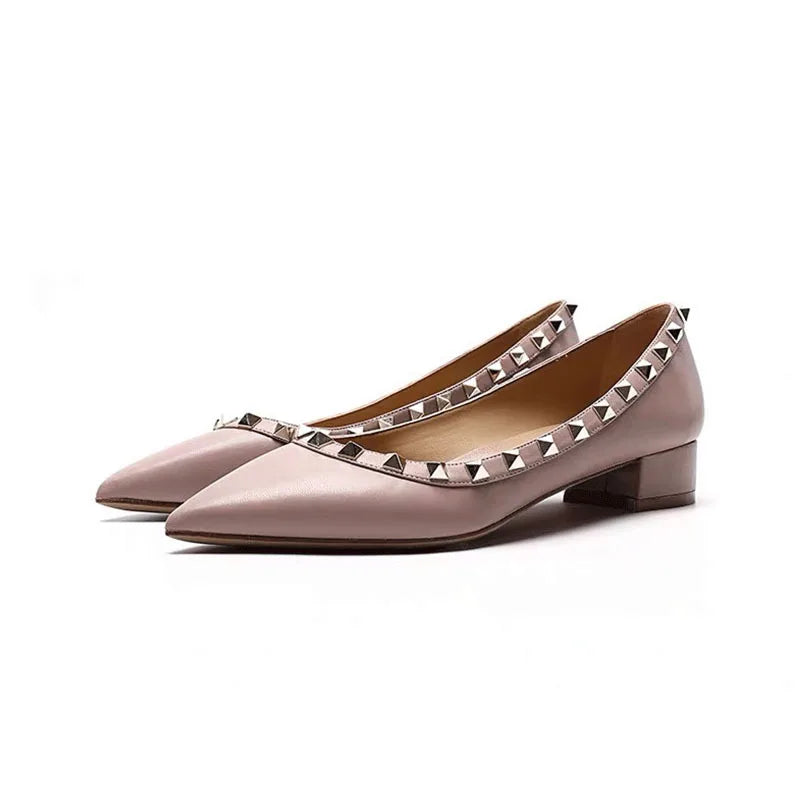 Luxury Leather Rivet High Heels for Women - Designer Pointed Toe Square Heel Pumps | Perfect for Evening Parties, Weddings & Office Wear