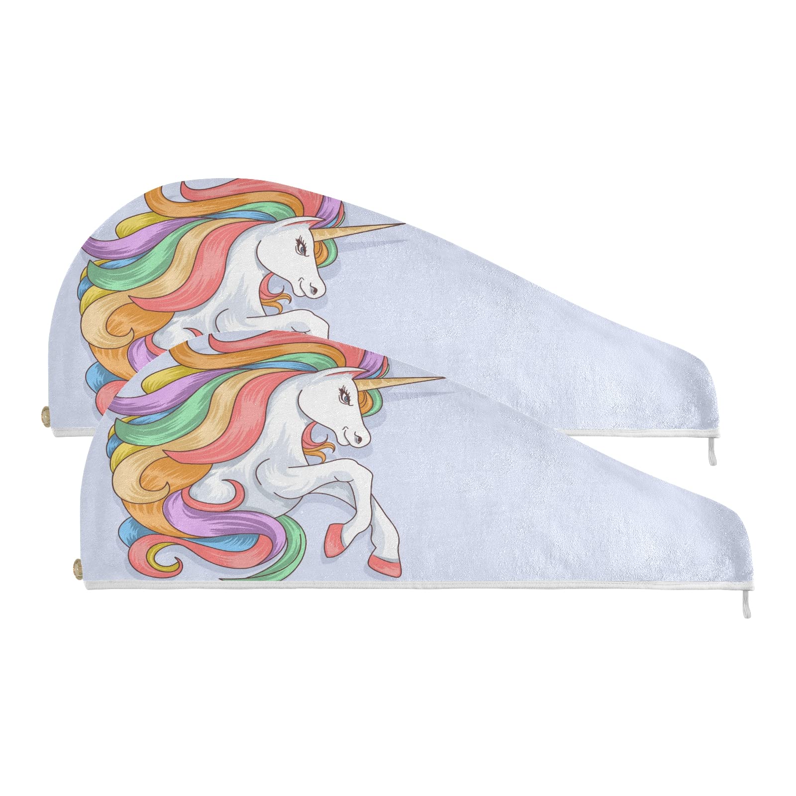 Unicorn Rainbow Microfiber Hair Towel Wrap 2 Pack - Super Absorbent Hair Towel with Button for Women, Girls & Kids - Soft Bath Head Turban for Long & Thick Hair - Perfect for Post-Shower, Spa & Salon Styling
