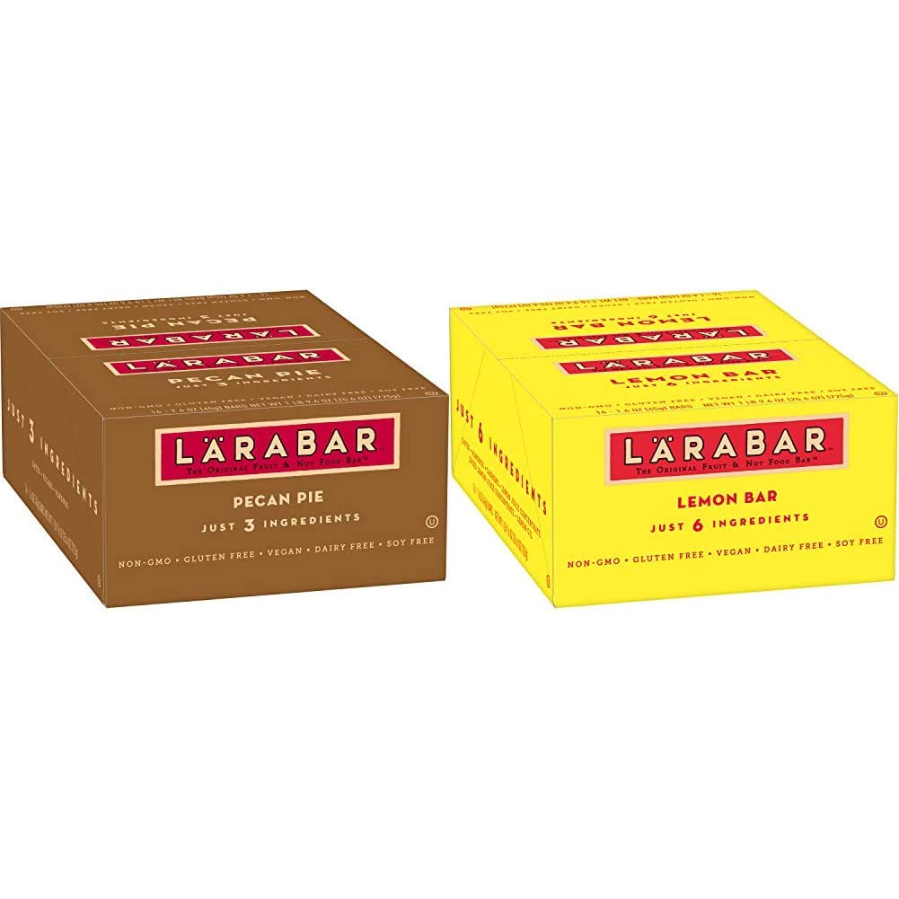 Larabar Gluten Free Vegan Snack Bars - Pecan Pie & Lemon Flavors (16 Pack, 1.6 oz Each) | Dairy Free Whole Food Energy Bars for Hiking, Travel & Healthy On-the-Go Snacking